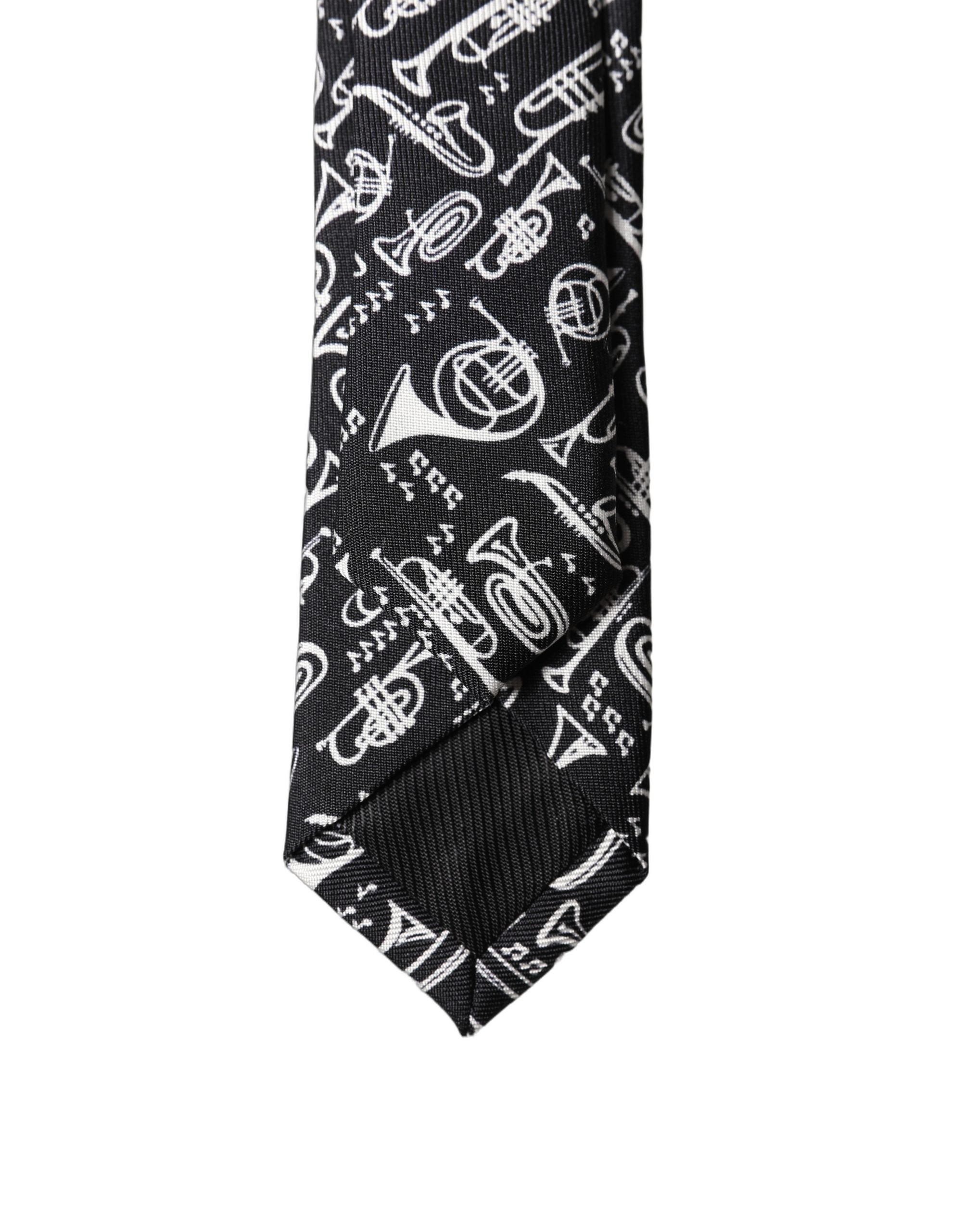 Dolce & Gabbana Schwarze Trompeten-Print Seiden-Krawatte für Herren, verstellbar