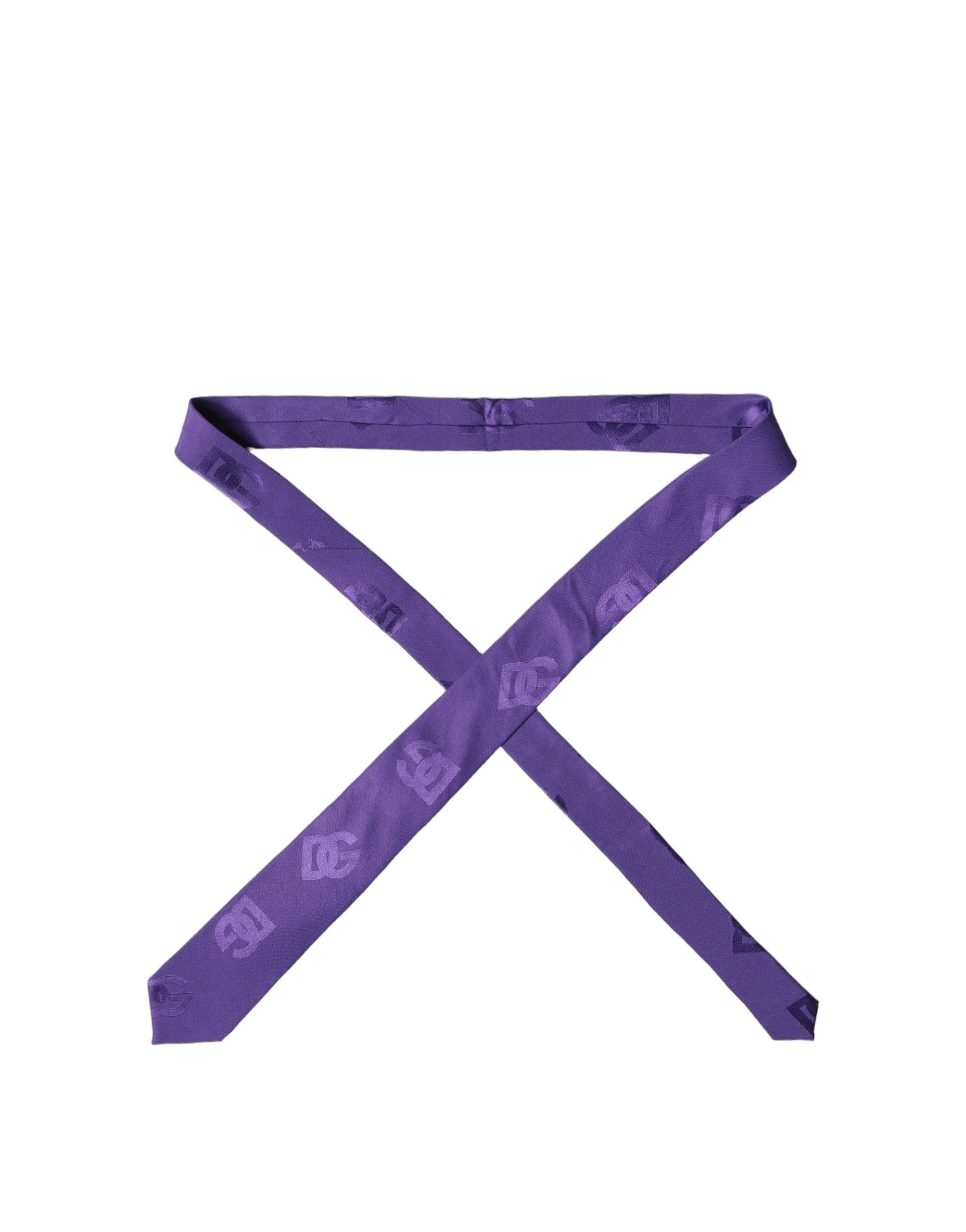 Dolce & Gabbana Violette DG Logo Monogram Seiden-Krawatte für Herren, verstellbar