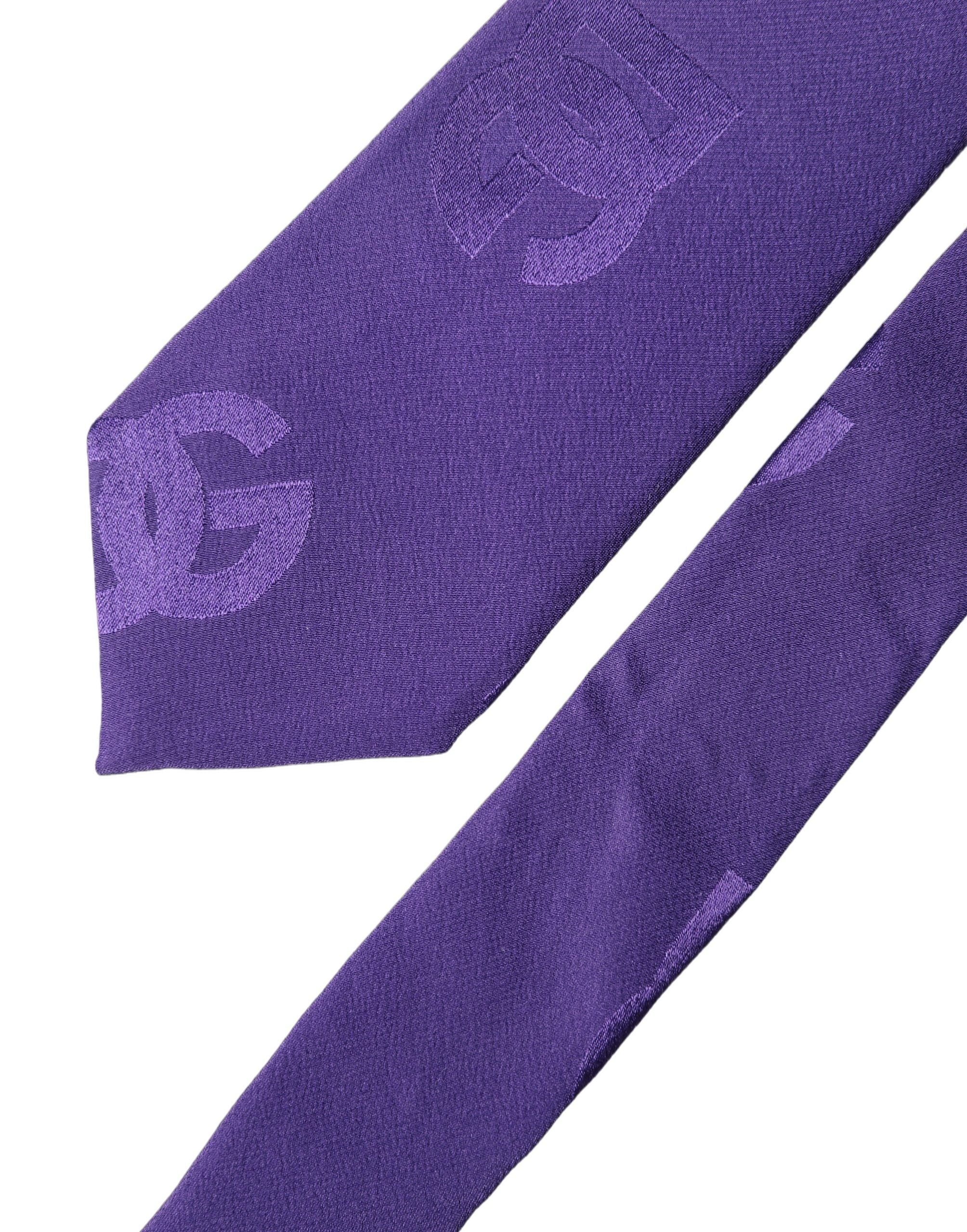 Dolce & Gabbana Violette DG Logo Monogram Seiden-Krawatte für Herren, verstellbar