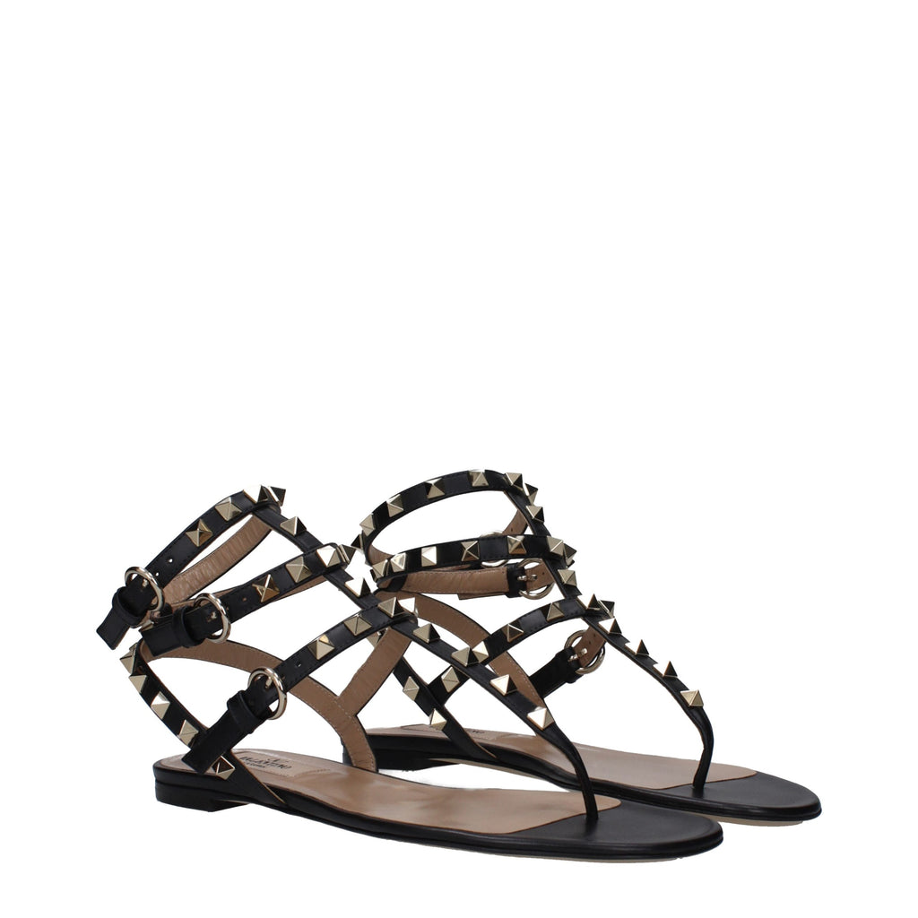 Valentino Garavani Schwarze Leder-Flip-Flop-Sandalen