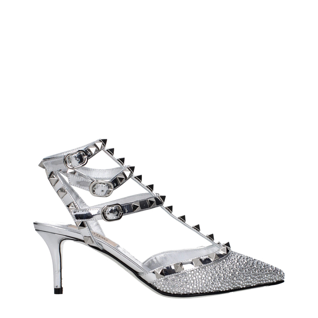 Valentino Garavani Graue Sandalen mit Stiletto-Absatz aus Leder