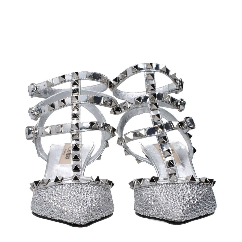 Valentino Garavani Graue Sandalen mit Stiletto-Absatz aus Leder