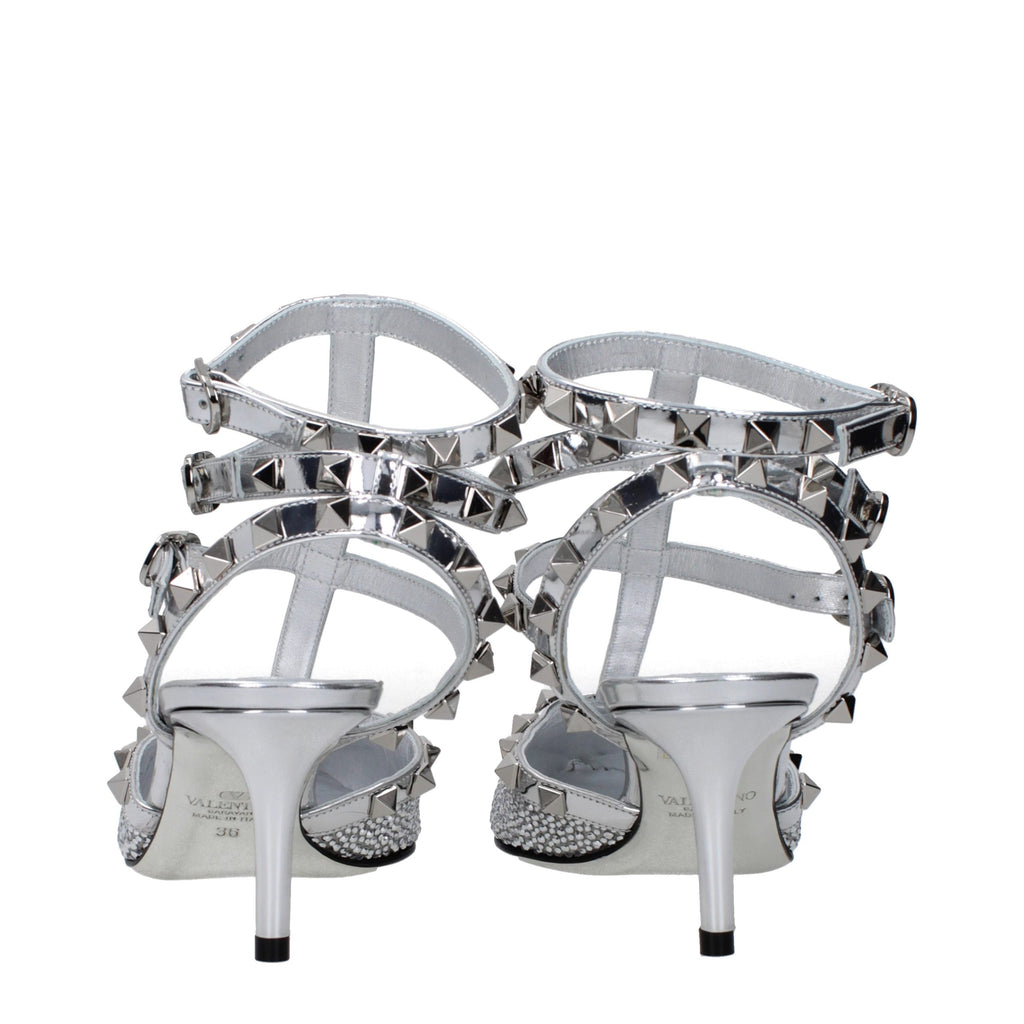 Valentino Garavani Graue Sandalen mit Stiletto-Absatz aus Leder