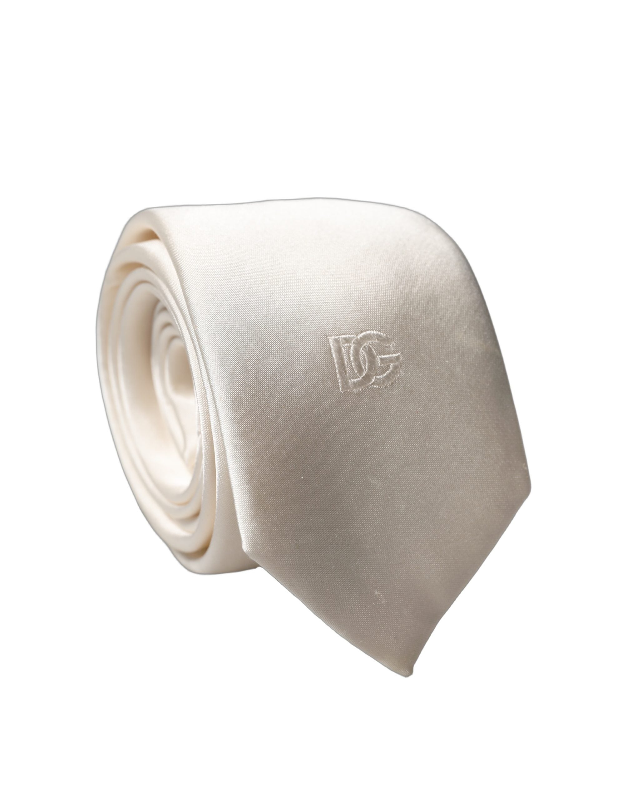 Dolce & Gabbana Off White DG Stickerei Seiden Krawatte für Herren, verstellbar