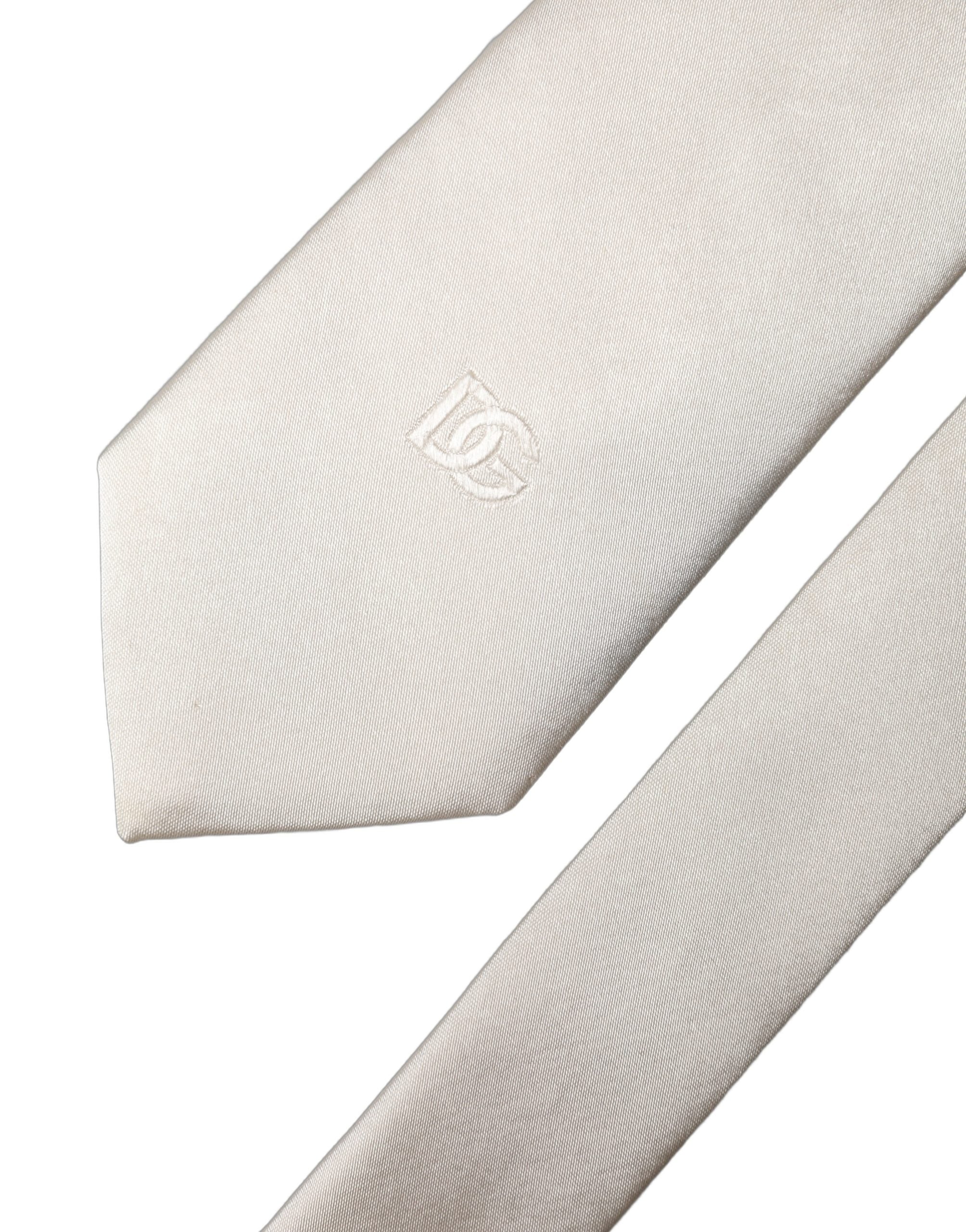 Dolce & Gabbana Off White DG Stickerei Seiden Krawatte für Herren, verstellbar
