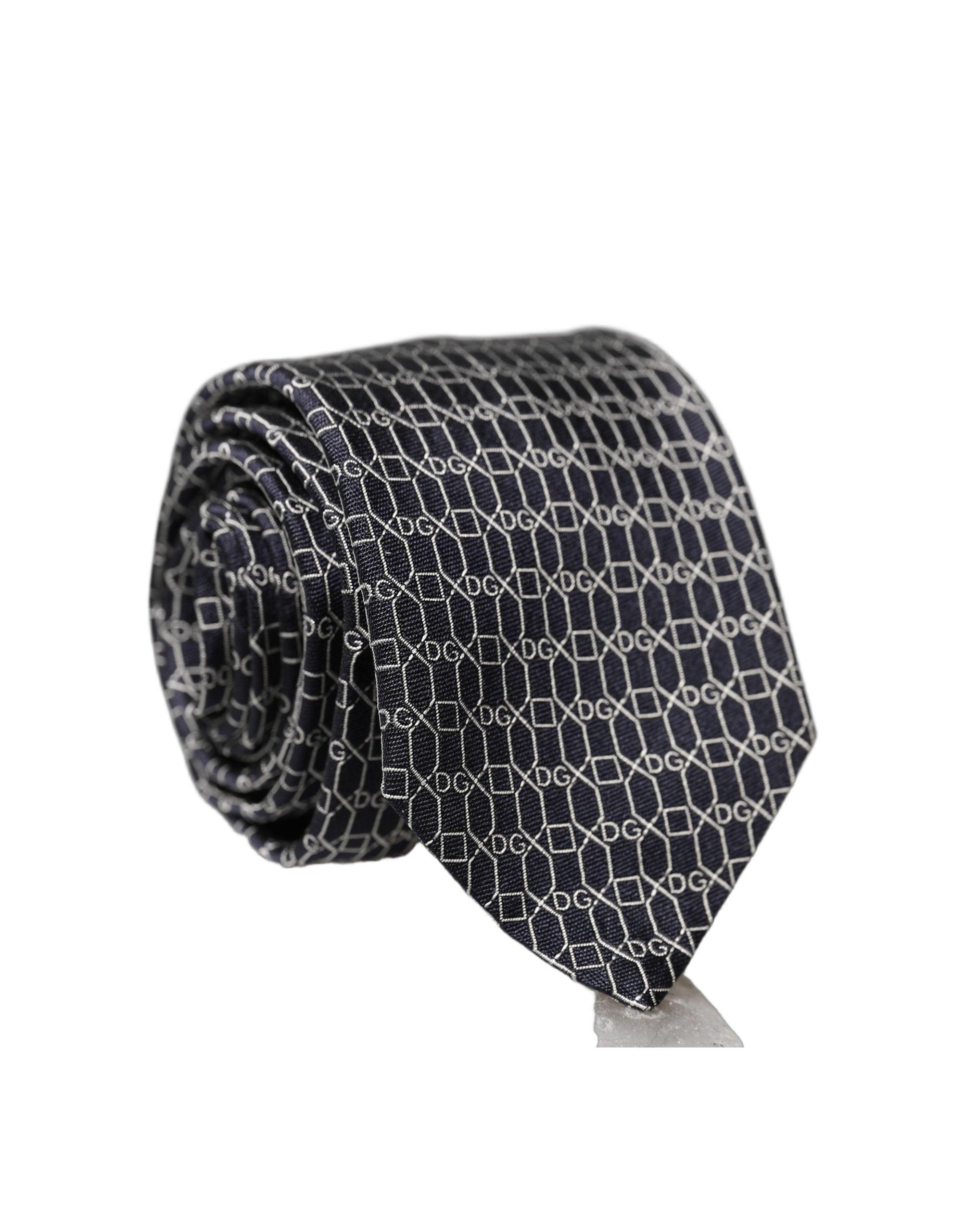 Dolce & Gabbana Schwarze geometrische DG Seiden-Krawatte für Herren, verstellbar
