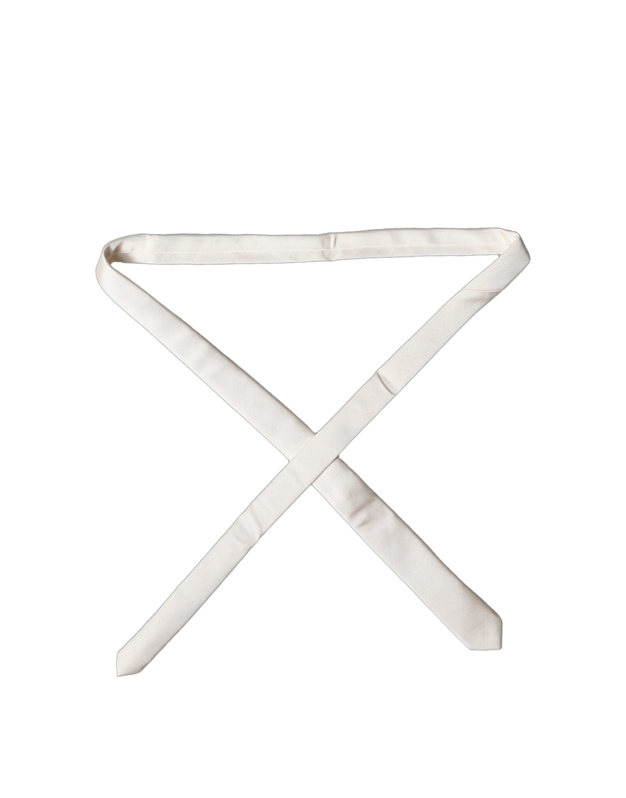 Dolce & Gabbana Off White Uni 100% Seide Verstellbare Herren Krawatte