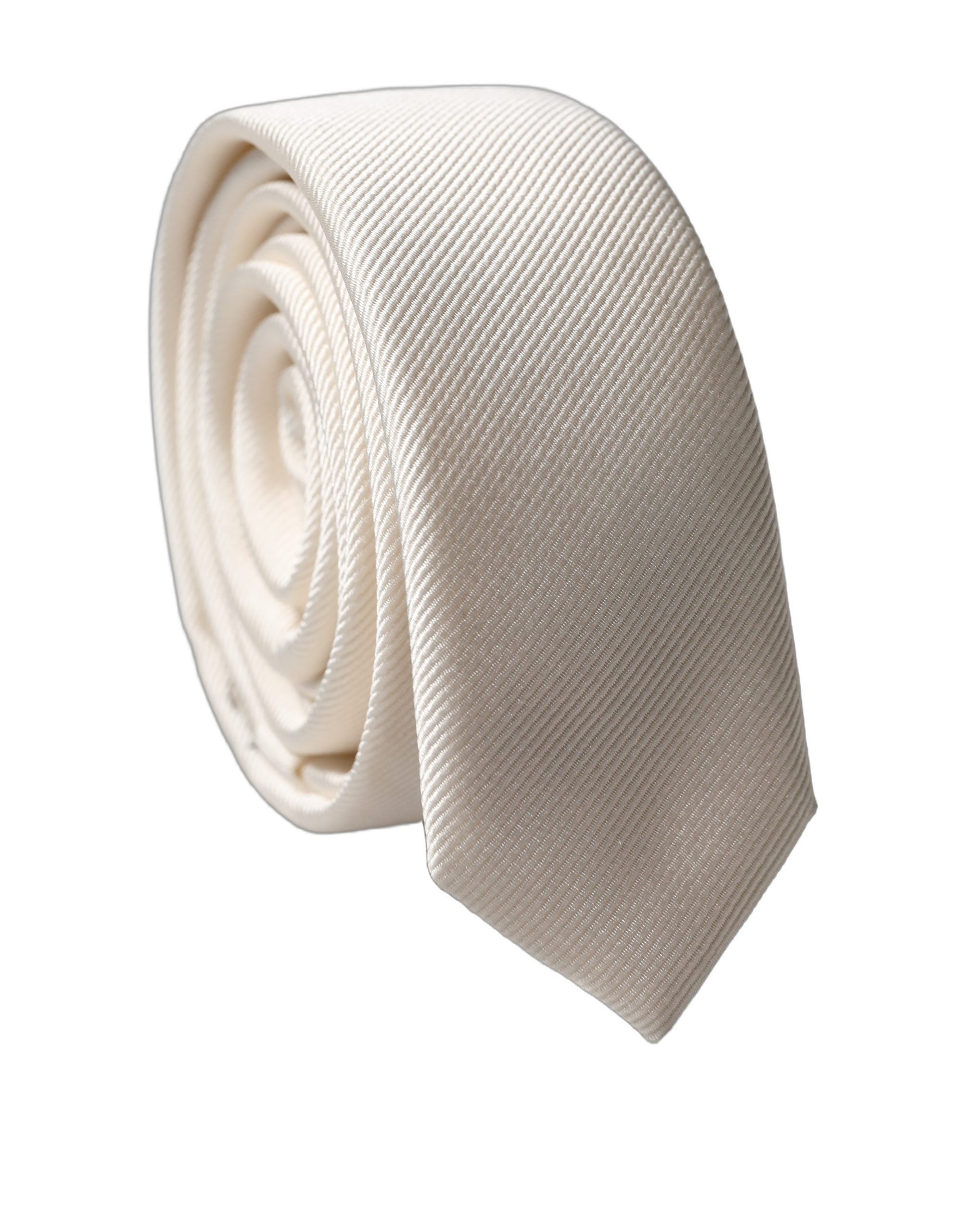 Dolce & Gabbana Off White Uni 100% Seide Verstellbare Herren Krawatte