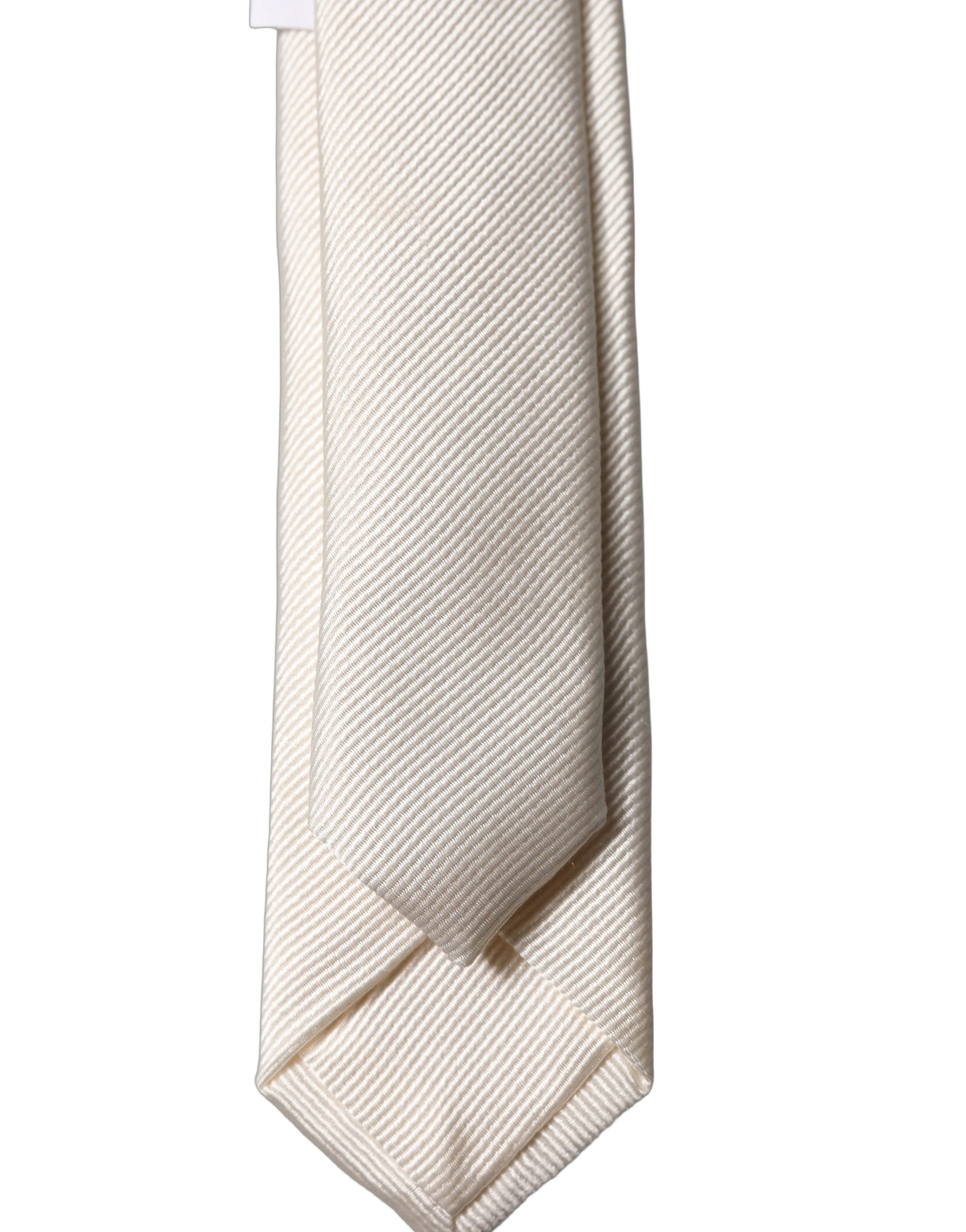 Dolce & Gabbana Off White Uni 100% Seide Verstellbare Herren Krawatte