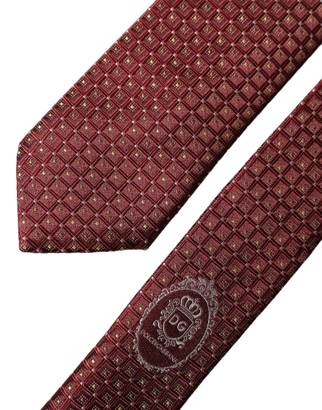 Dolce & Gabbana Burgunderfarbene geometrische Seidenkrawatte für Herren, verstellbar