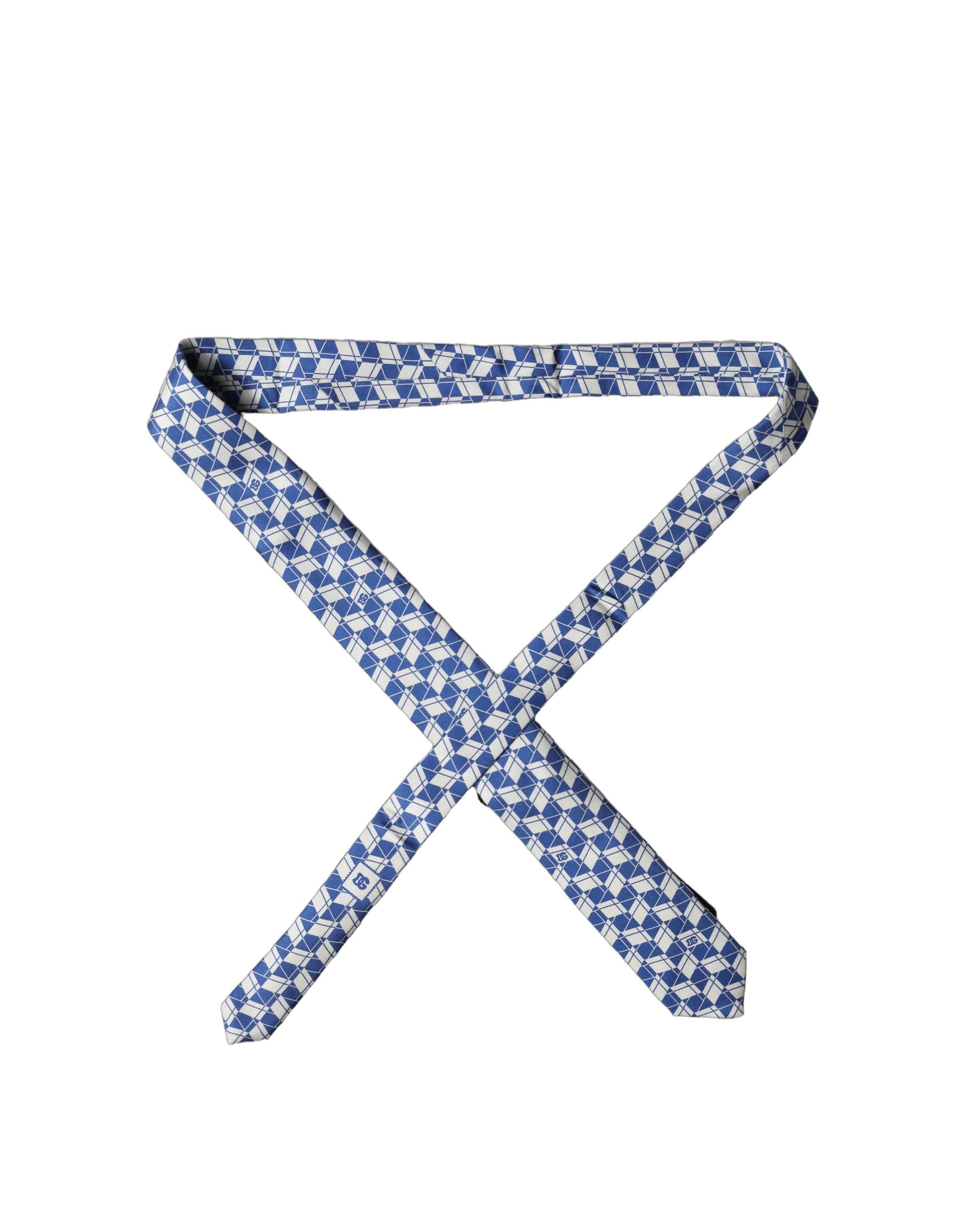 Dolce & Gabbana Blau-weiße geometrische Seidenkrawatte für Herren, verstellbar