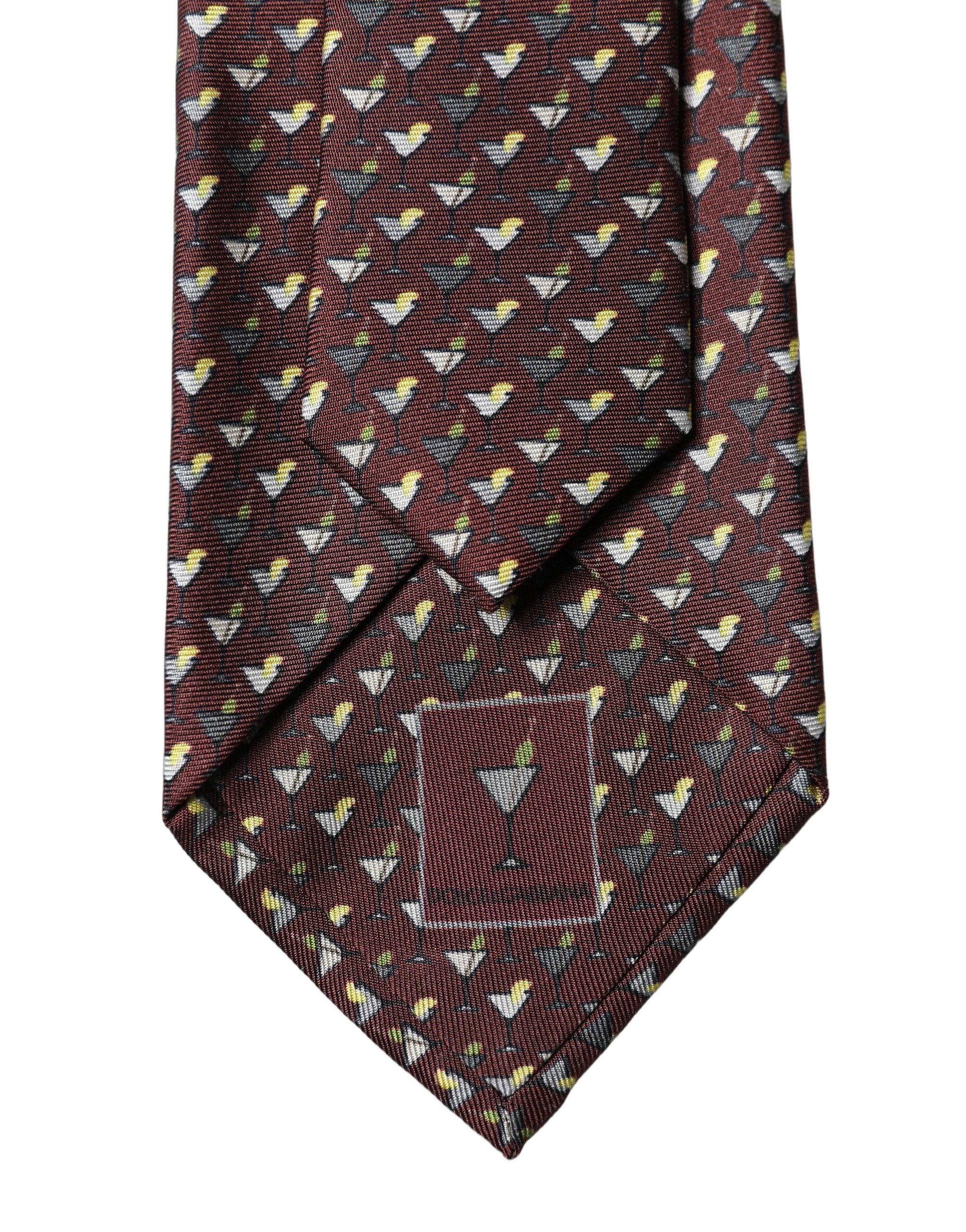 Dolce & Gabbana Burgunderfarbene geometrische Seidenkrawatte für Herren, verstellbar