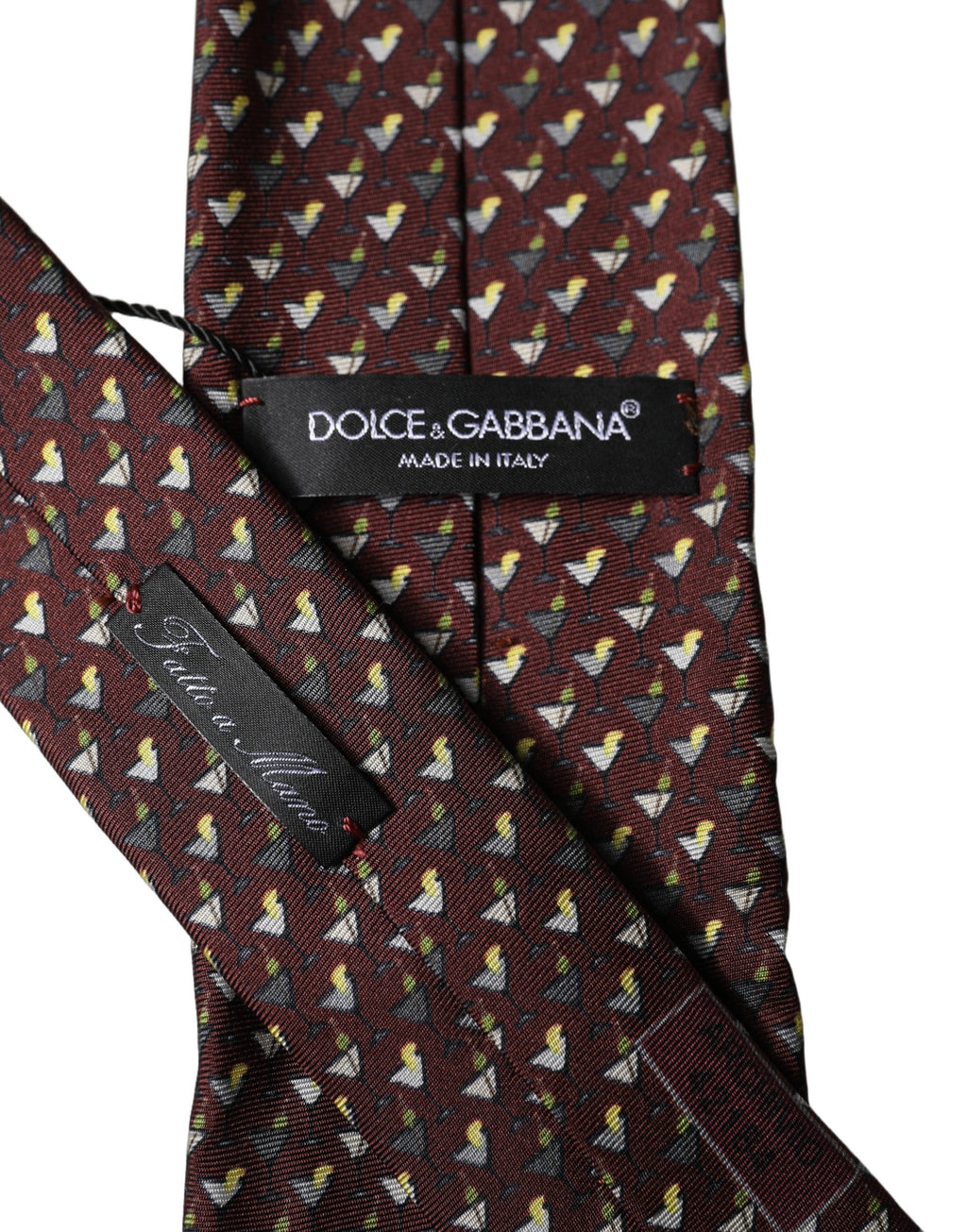 Dolce & Gabbana Burgunderfarbene geometrische Seidenkrawatte für Herren, verstellbar