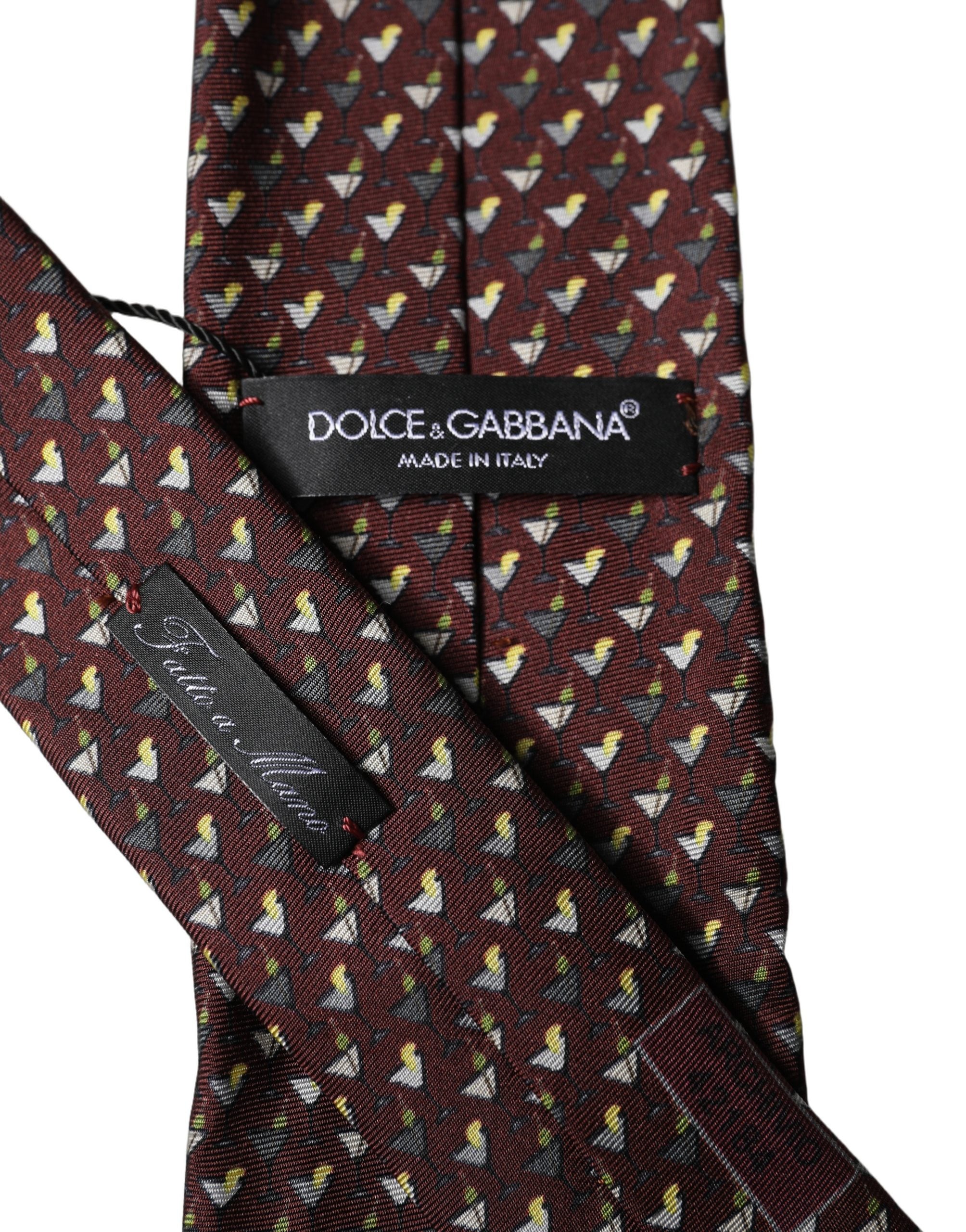 Dolce & Gabbana Burgunderfarbene geometrische Seidenkrawatte für Herren, verstellbar