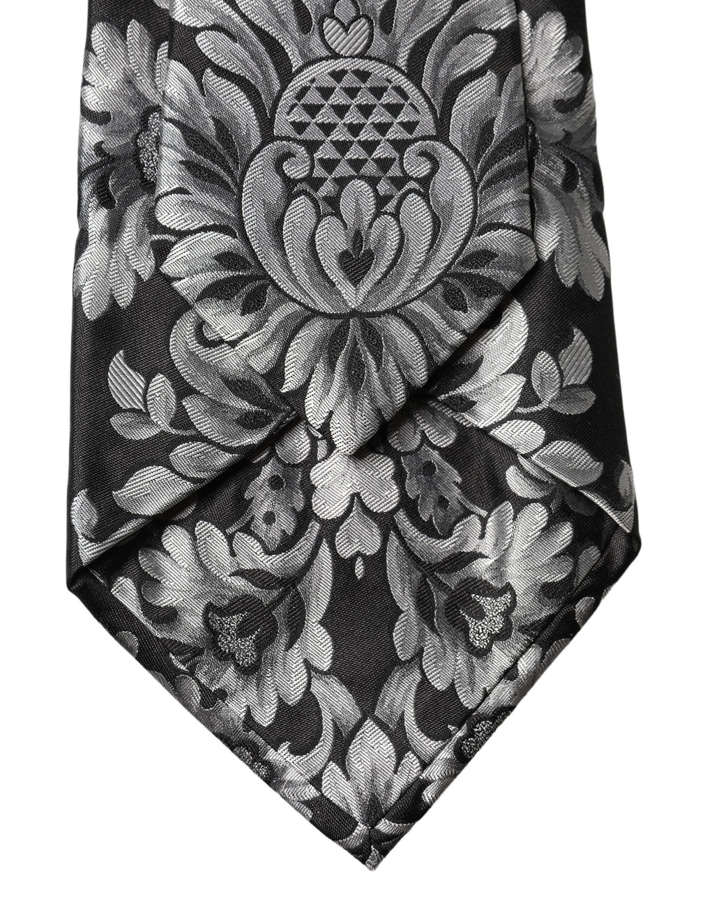 Dolce & Gabbana Schwarze Seiden-Halsschleife mit silbernem Blumenmuster, verstellbar für Damen
