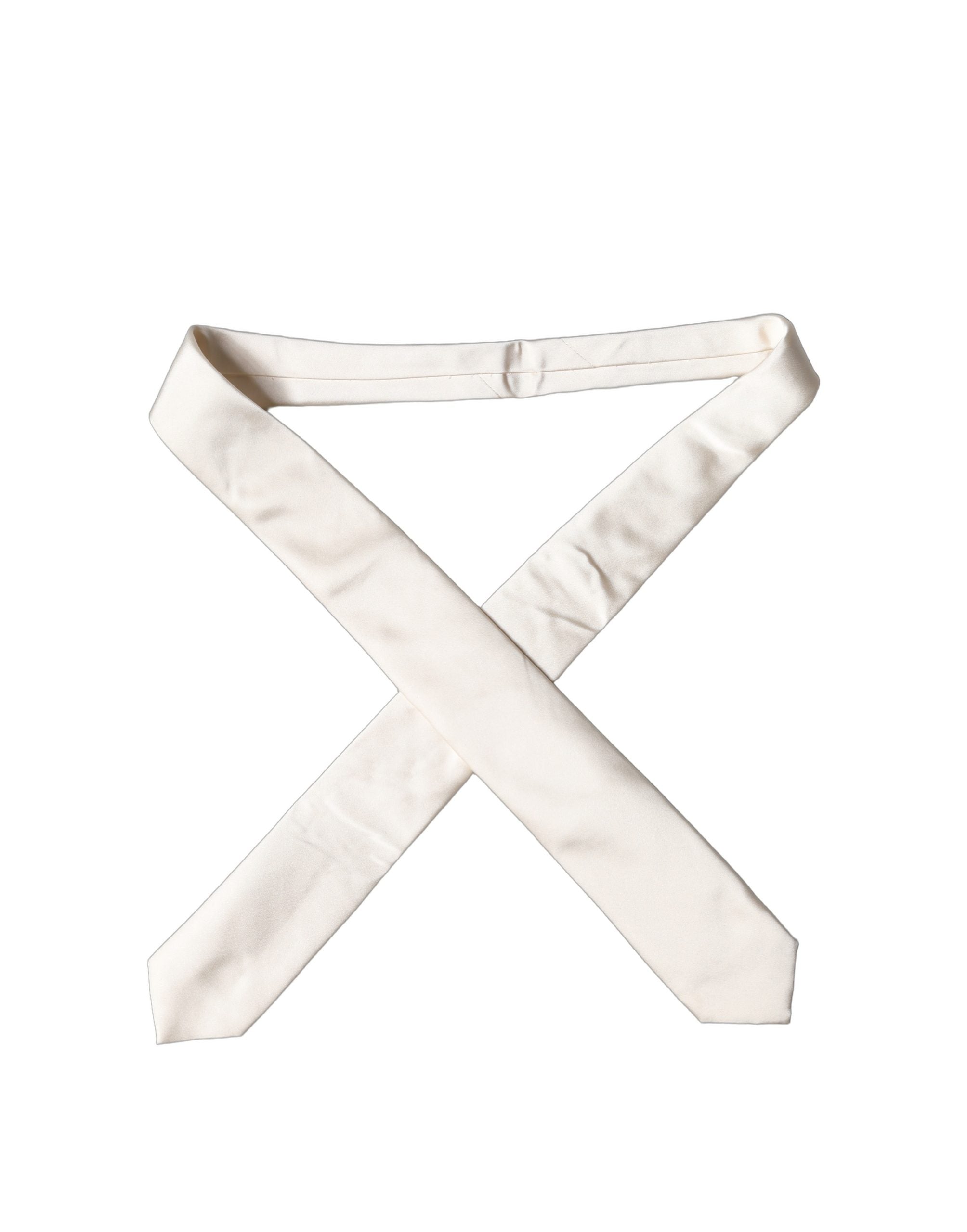 Dolce & Gabbana Off White Satin Seiden-Halsbinder für Damen, verstellbar