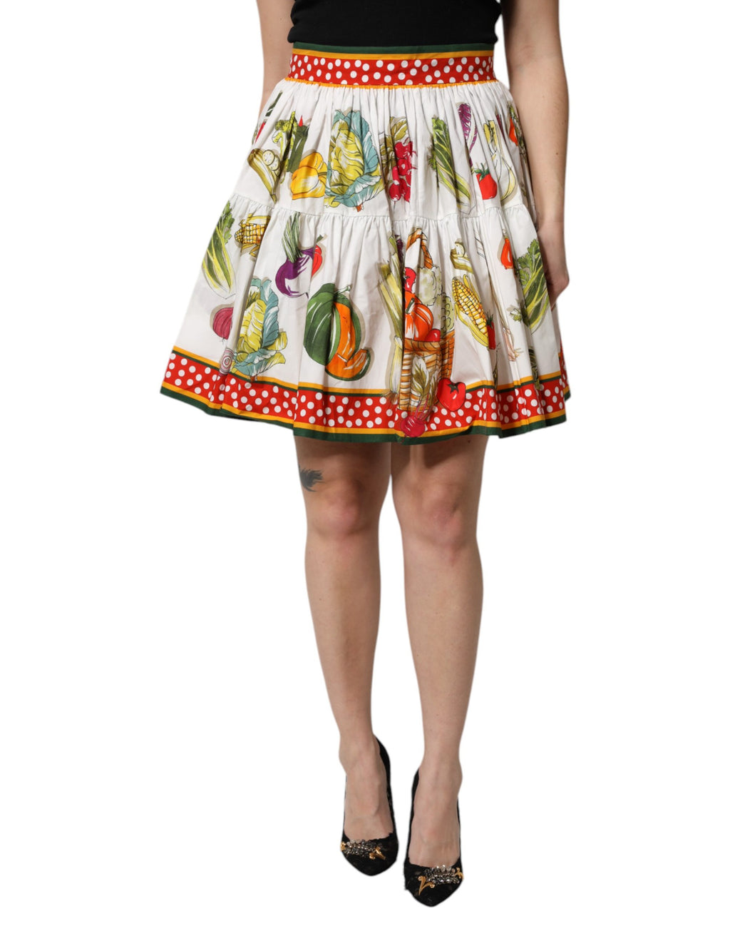 Dolce & Gabbana Kurzer Popeline-Minirock mit buntem Gemüseprint