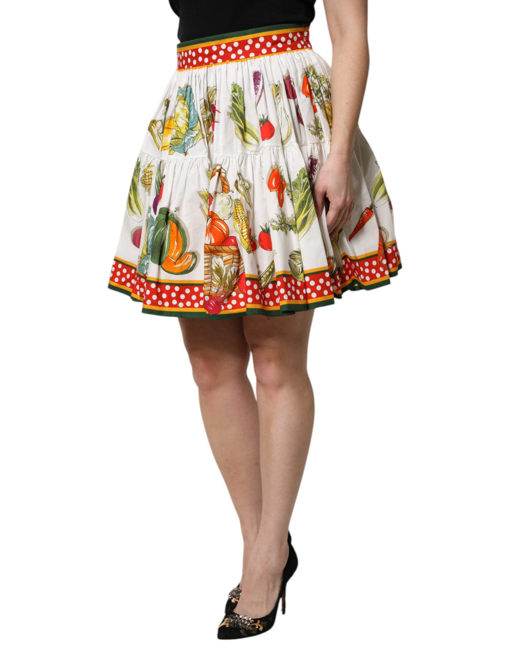Dolce & Gabbana Kurzer Popeline-Minirock mit buntem Gemüseprint