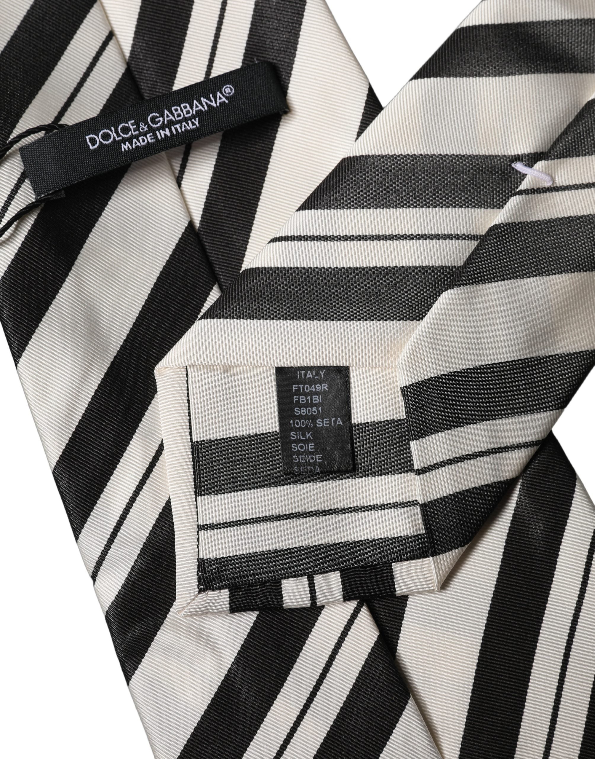 Dolce & Gabbana Schwarze und weiße gestreifte Seiden-Krawatte für Damen, verstellbar