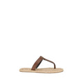 Saint Laurent Braune Kalbsleder Bos Taurus Flache Sandalen