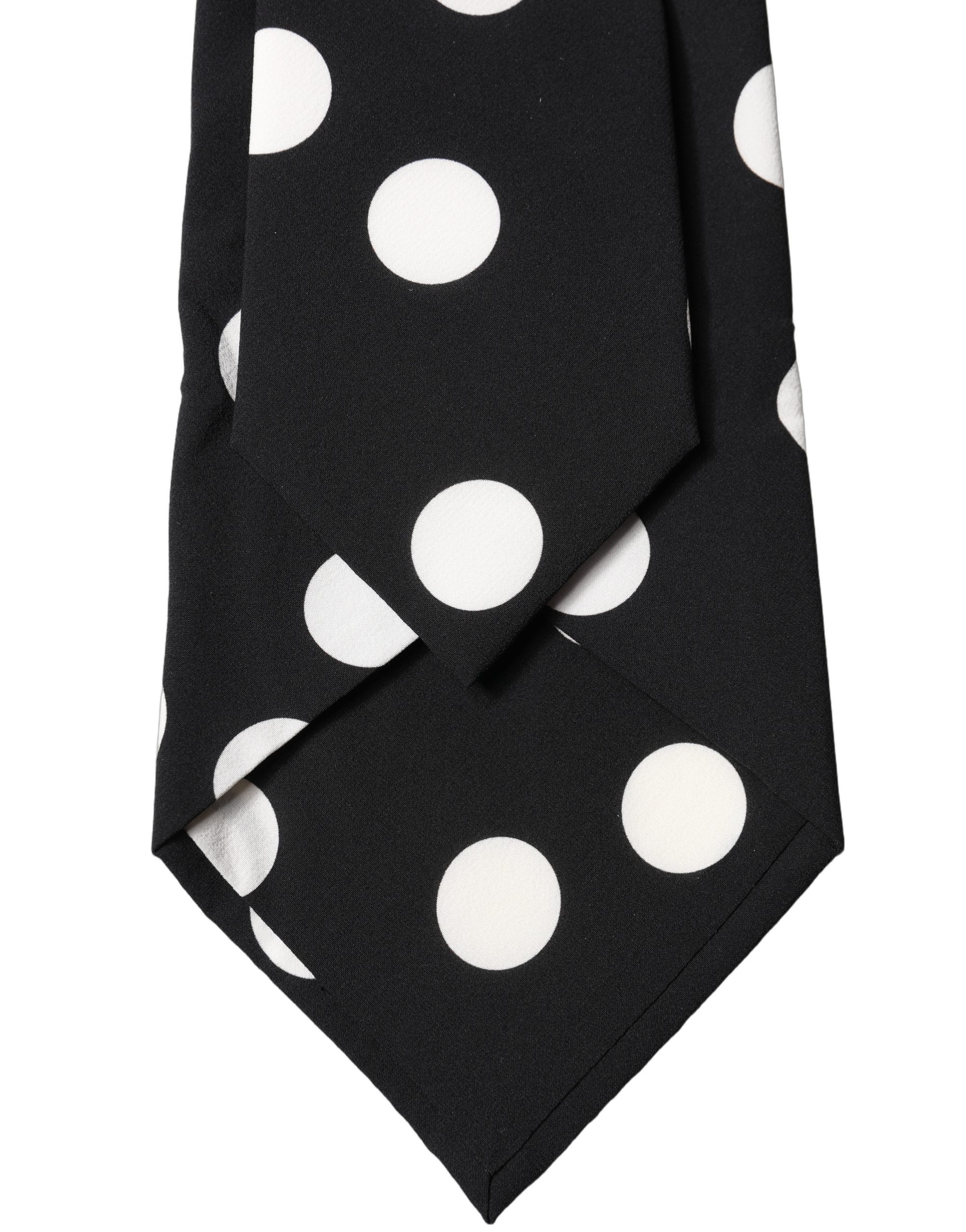 Dolce & Gabbana Schwarze und weiße gepunktete Seiden-Krawatte für Damen, verstellbar
