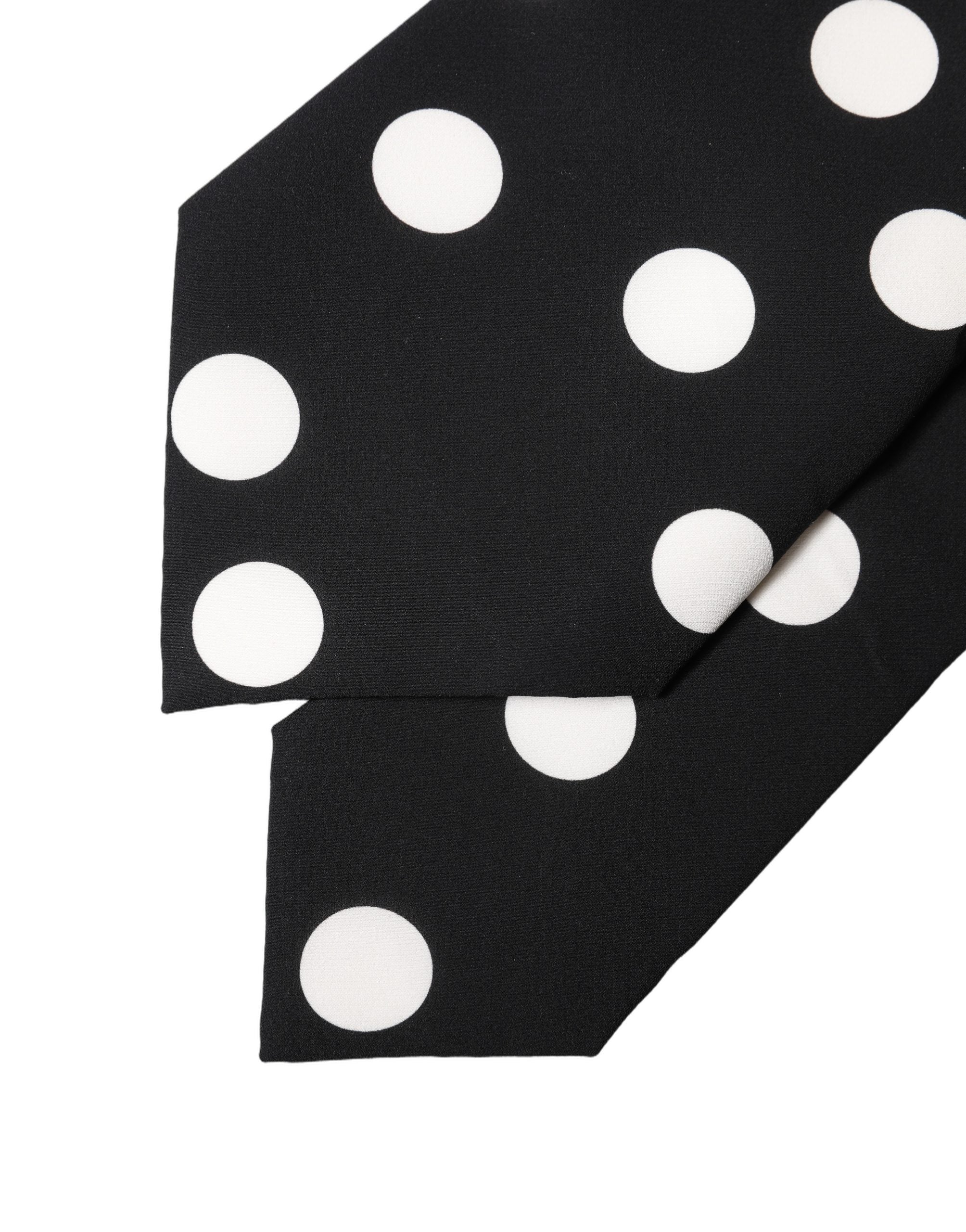 Dolce & Gabbana Schwarze und weiße gepunktete Seiden-Krawatte für Damen, verstellbar