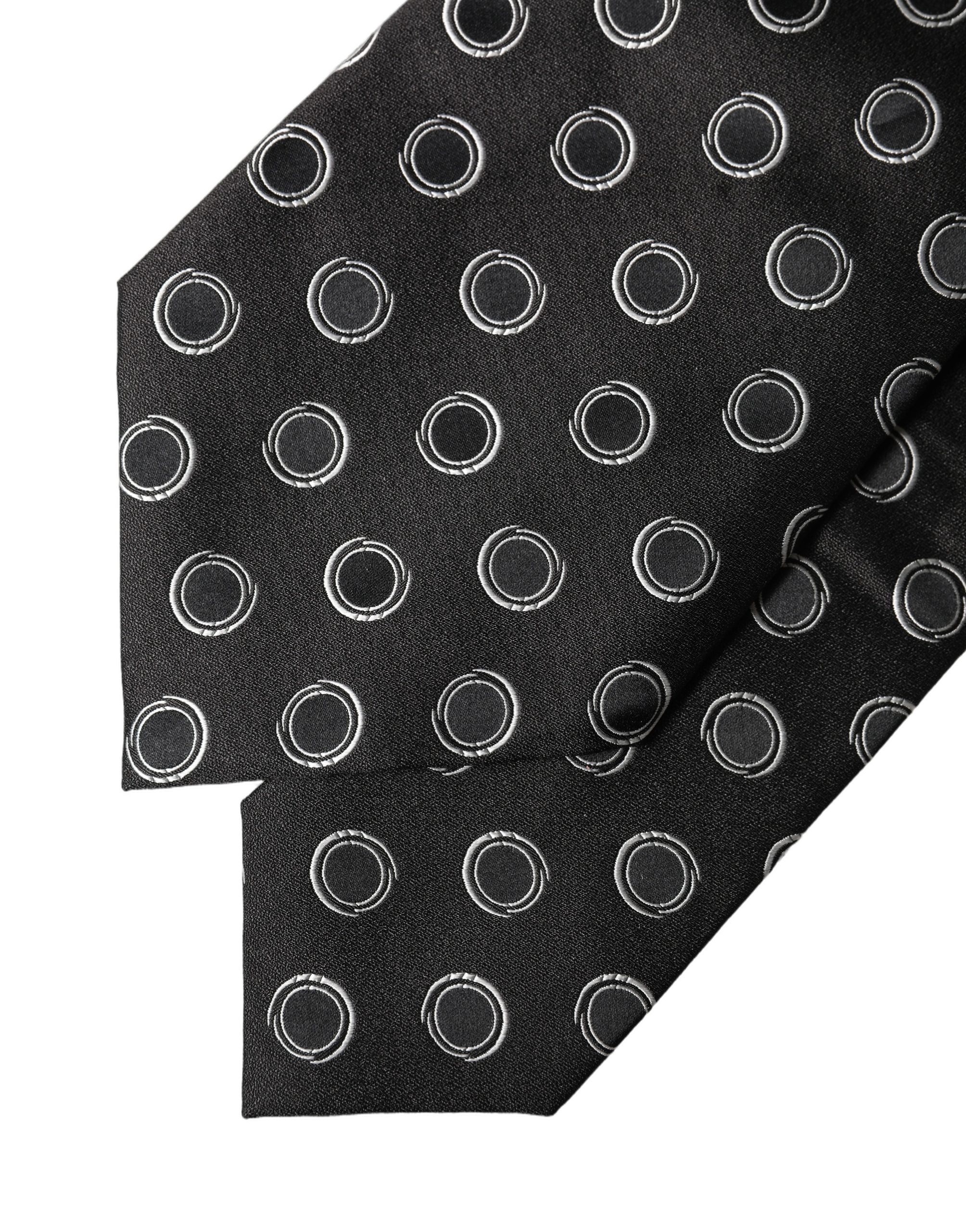 Dolce & Gabbana Schwarze und weiße gepunktete Seiden-Krawatte für Damen, verstellbar