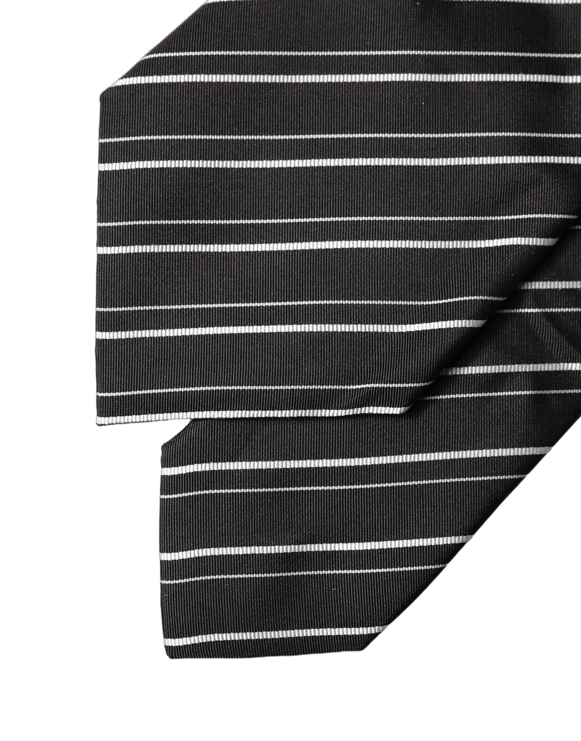 Dolce & Gabbana Schwarze und weiße gestreifte Seiden-Krawatte für Damen, verstellbar