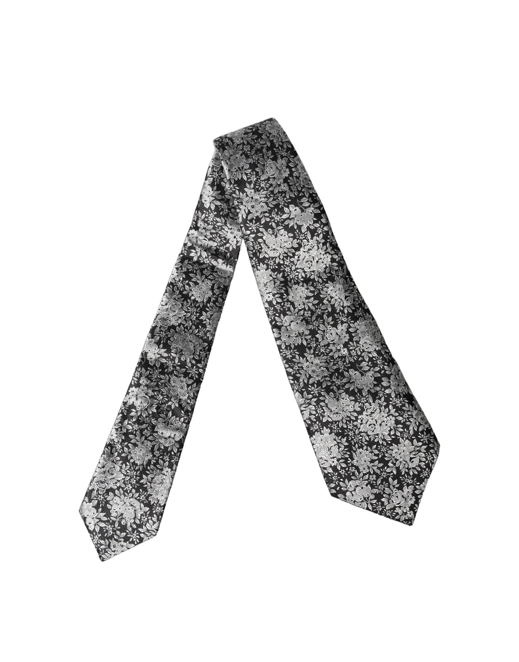 Dolce & Gabbana Schwarze Seiden-Halsschleife mit silbernem Blumenmuster, verstellbar für Damen