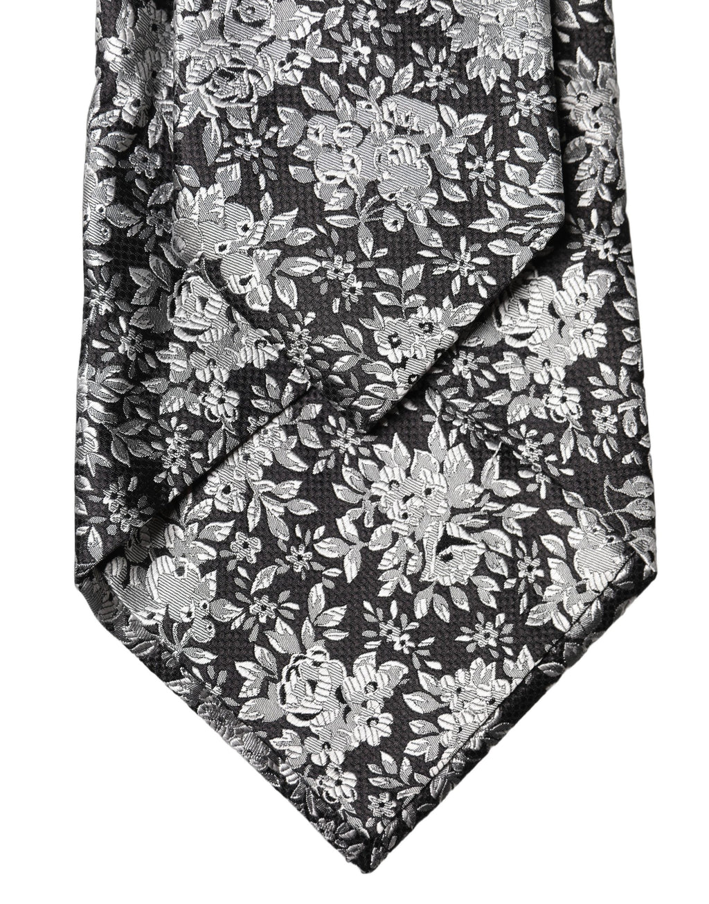 Dolce & Gabbana Schwarze Seiden-Halsschleife mit silbernem Blumenmuster, verstellbar für Damen