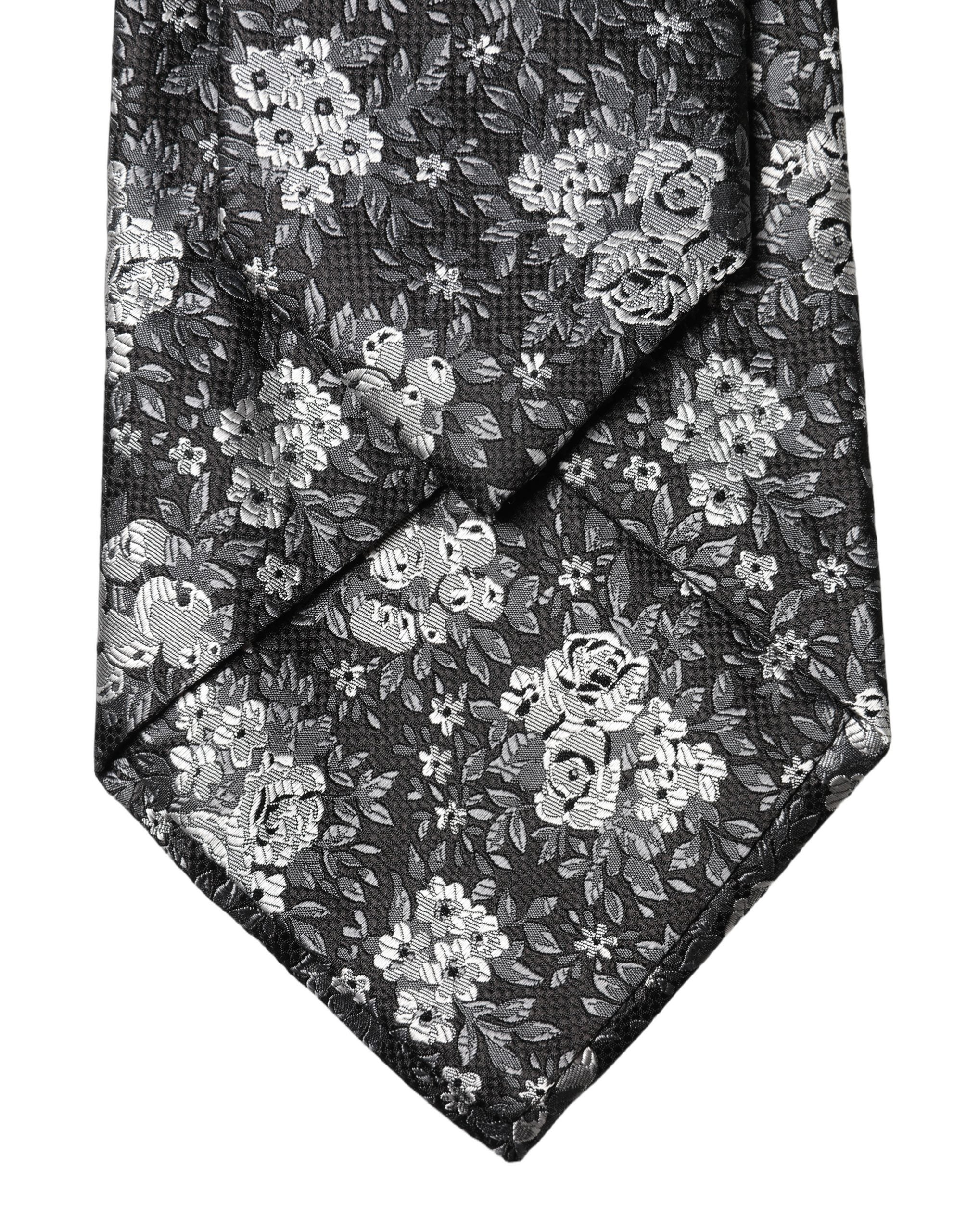 Dolce & Gabbana Schwarze und weiße florale Seiden-Krawatte für Damen, verstellbar