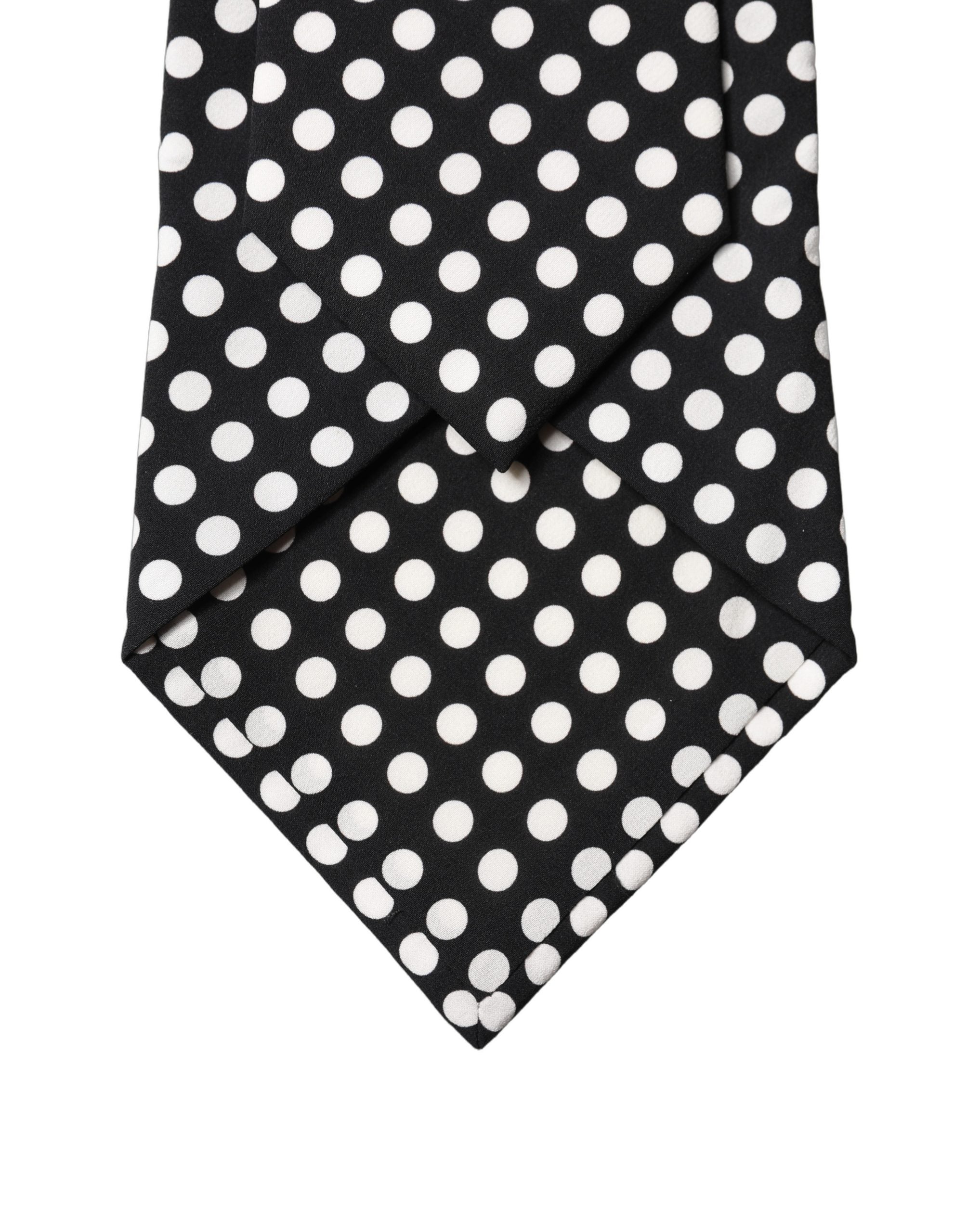 Dolce & Gabbana Schwarze und weiße gepunktete Seiden-Krawatte für Damen, verstellbar