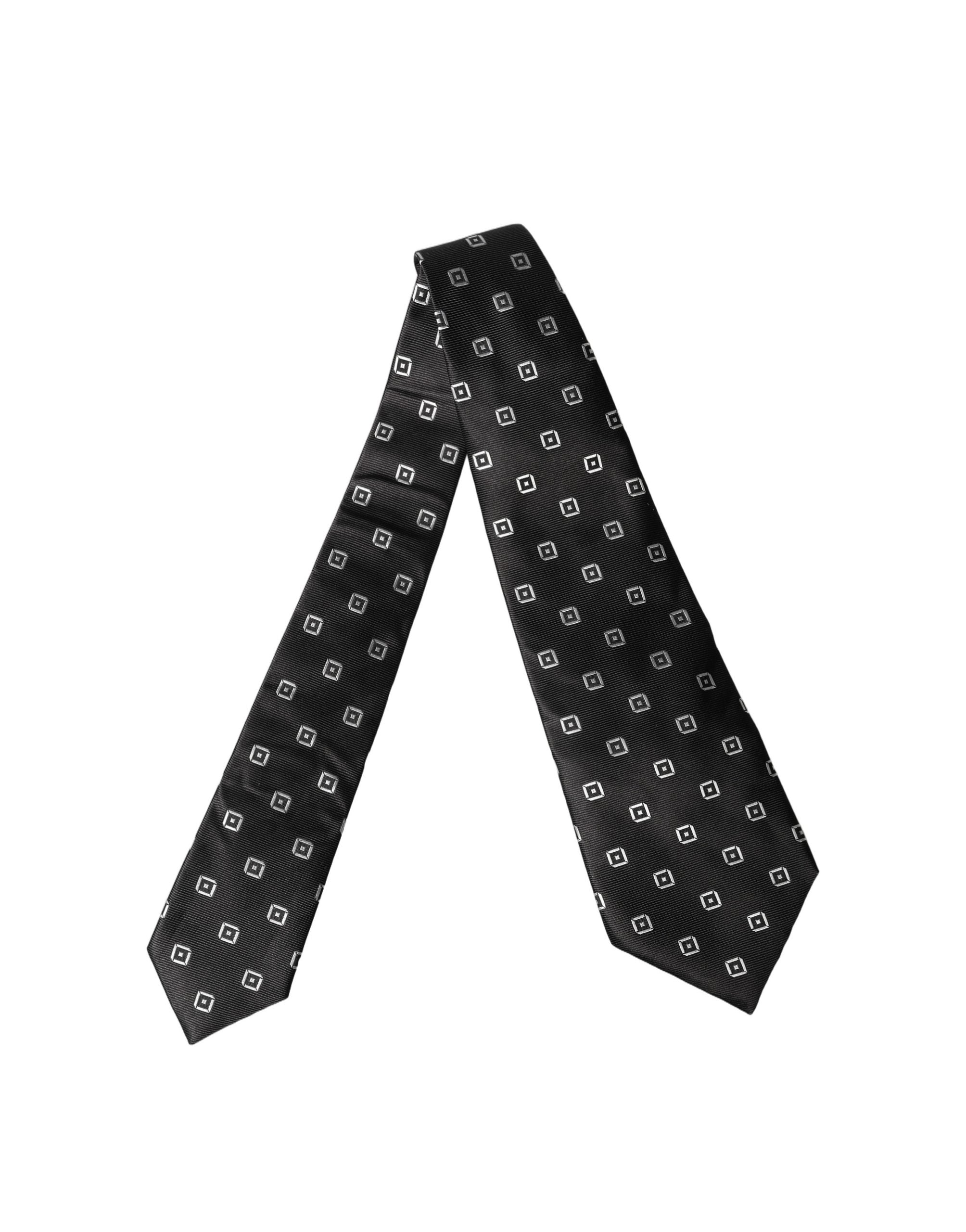 Dolce & Gabbana Schwarze und weiße geometrische Seiden-Krawatte für Damen, verstellbar