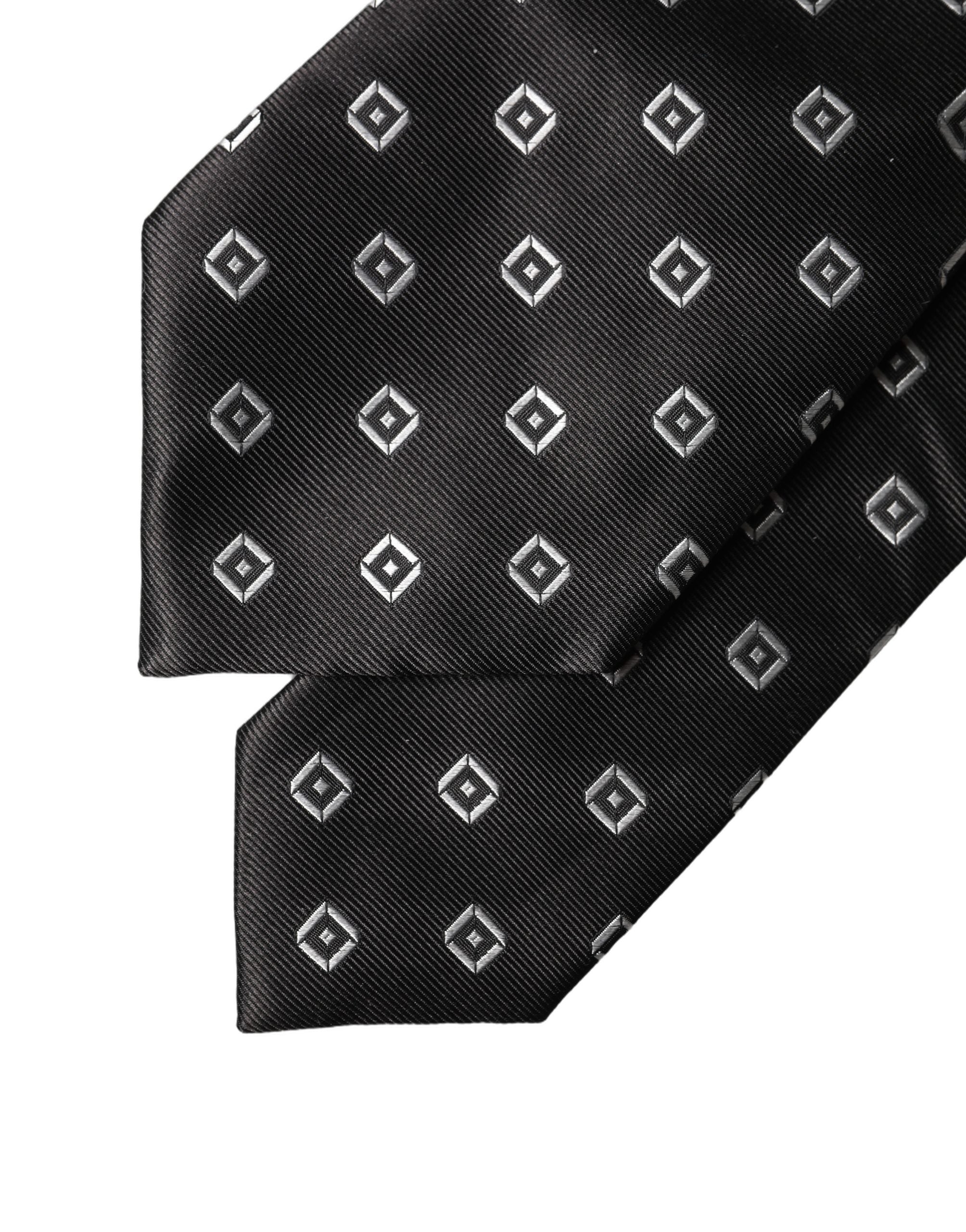Dolce & Gabbana Schwarze und weiße geometrische Seiden-Krawatte für Damen, verstellbar