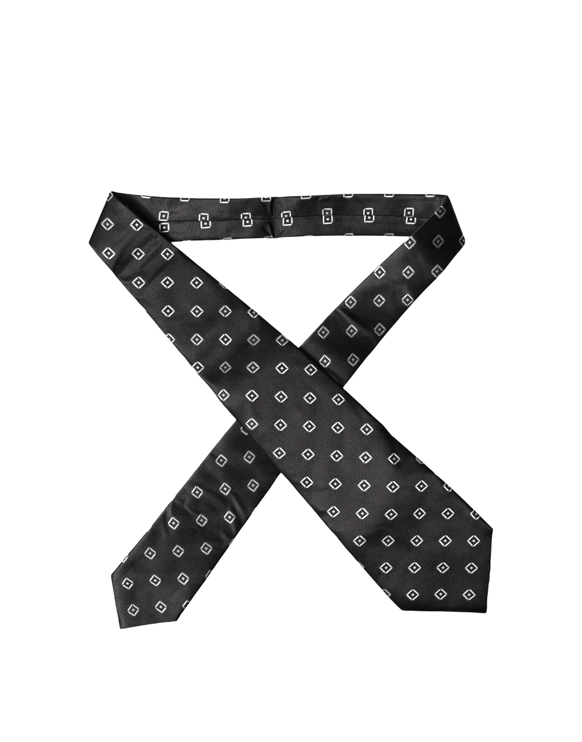 Dolce & Gabbana Schwarze und weiße geometrische Seiden-Krawatte für Damen, verstellbar