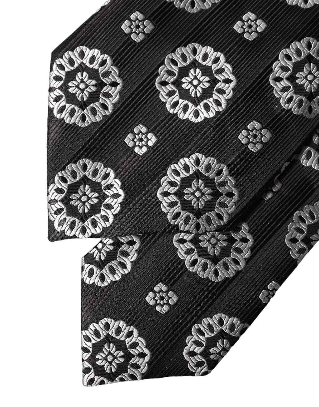 Dolce & Gabbana Schwarze und weiße florale Seiden-Krawatte für Damen, verstellbar
