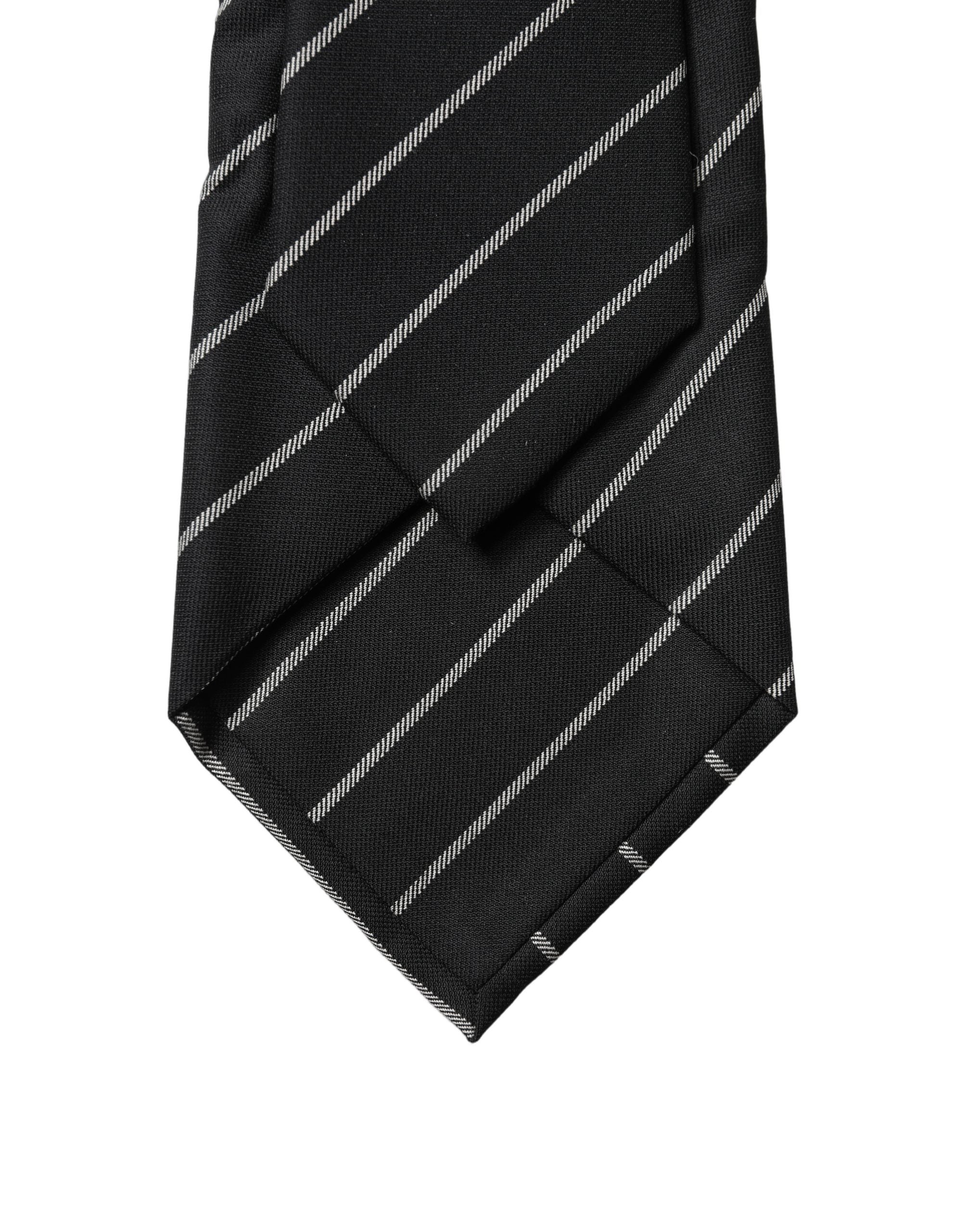 Dolce & Gabbana Schwarze und weiße Streifen, verstellbare Damen-Krawatte aus Wolle