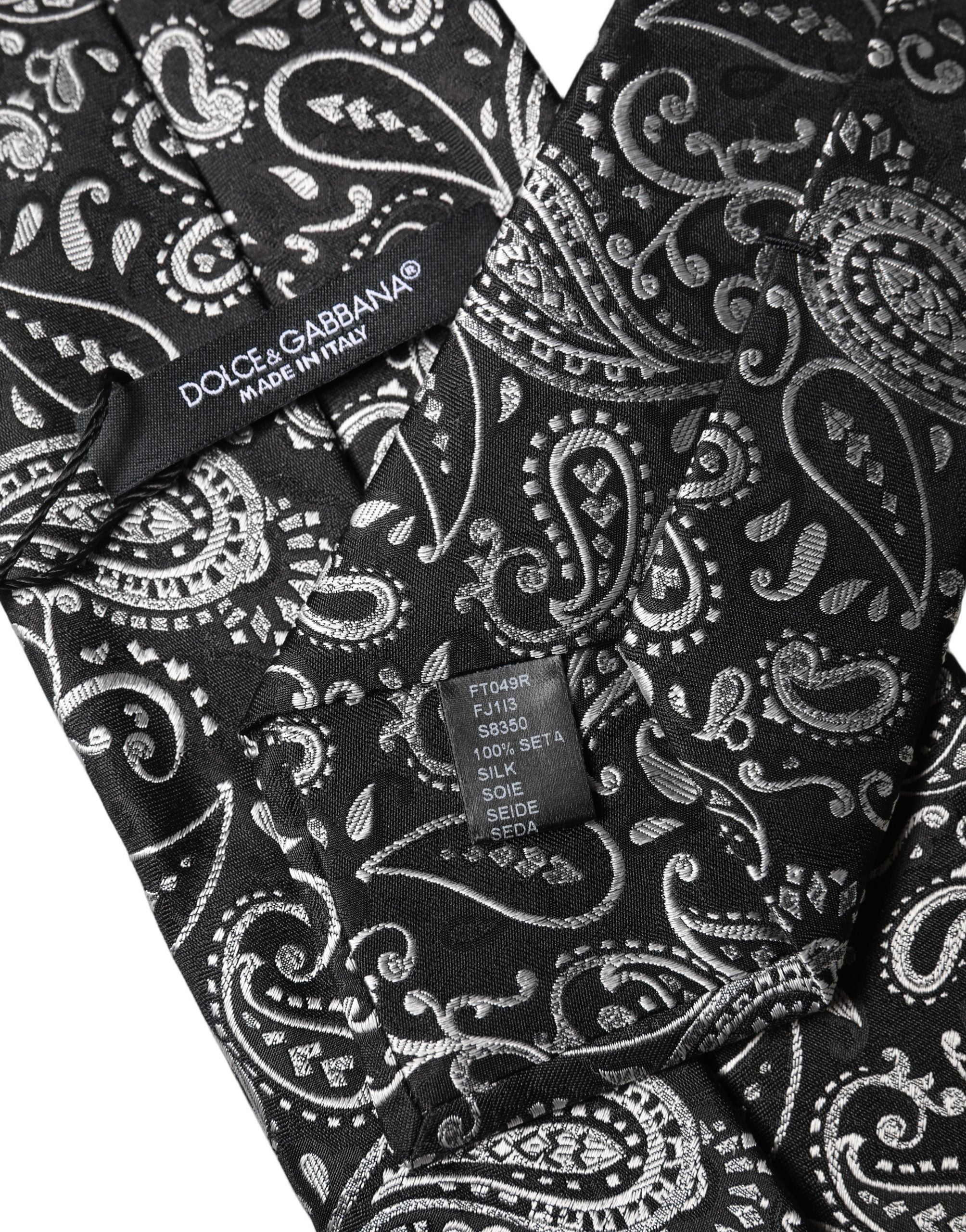 Dolce & Gabbana Schwarze und weiße Paisleymanschette aus Seide, verstellbar für Damen