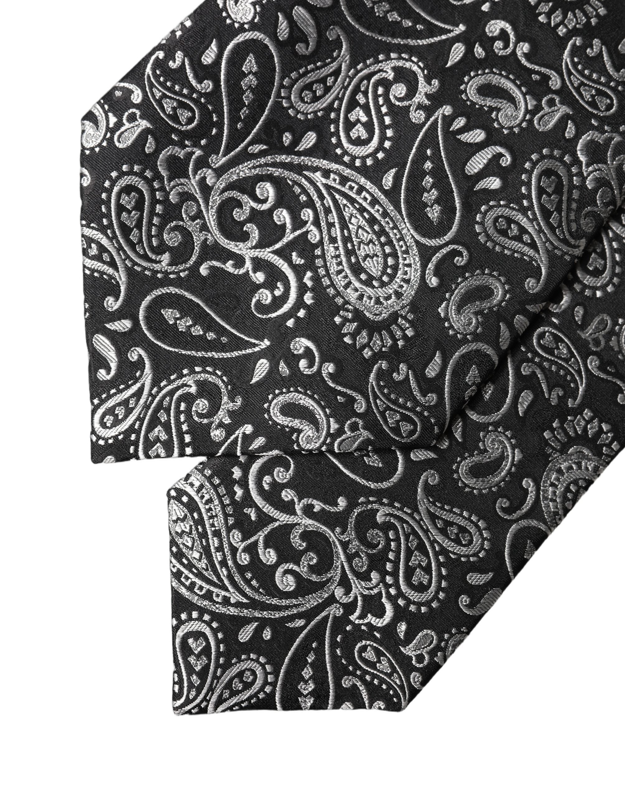 Dolce & Gabbana Schwarze und weiße Paisleymanschette aus Seide, verstellbar für Damen