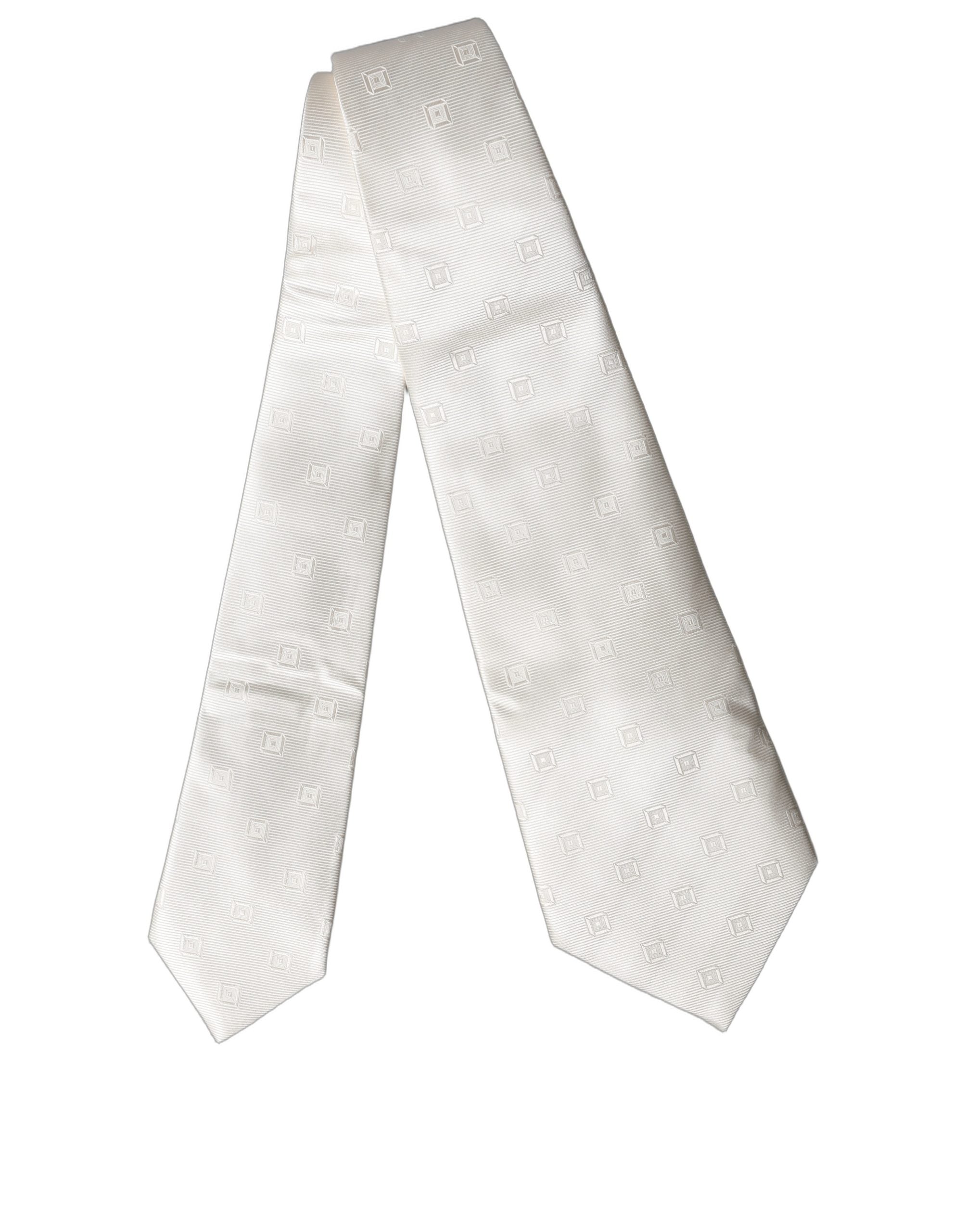 Dolce & Gabbana Off White Geometrische Seiden-Krawatte für Damen, verstellbar