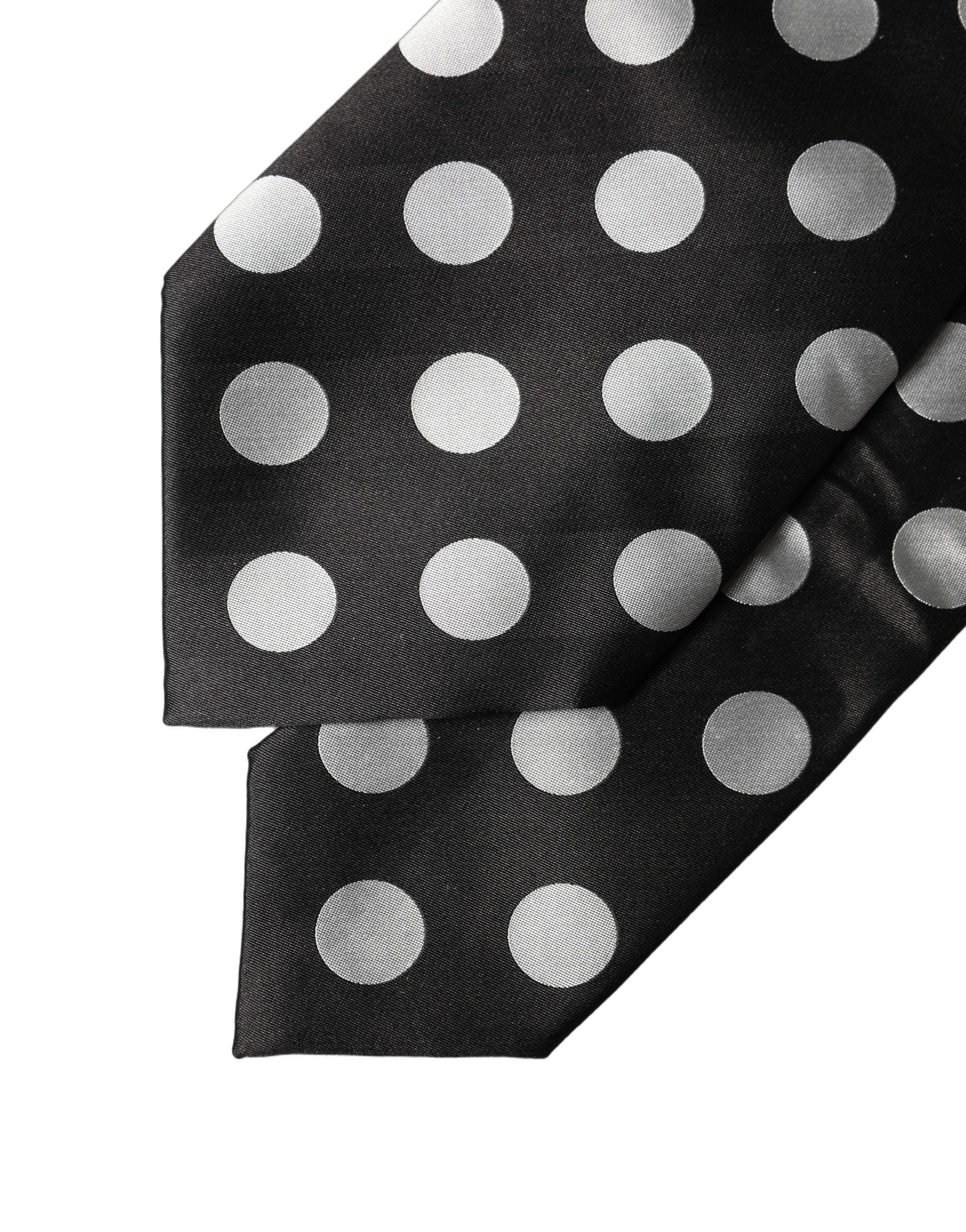 Dolce & Gabbana Schwarze und weiße gepunktete Seiden-Krawatte für Damen, verstellbar