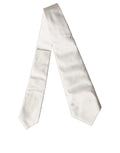 Dolce & Gabbana Off White Solid Silk Adjustable Women Tied Necktie Tie
