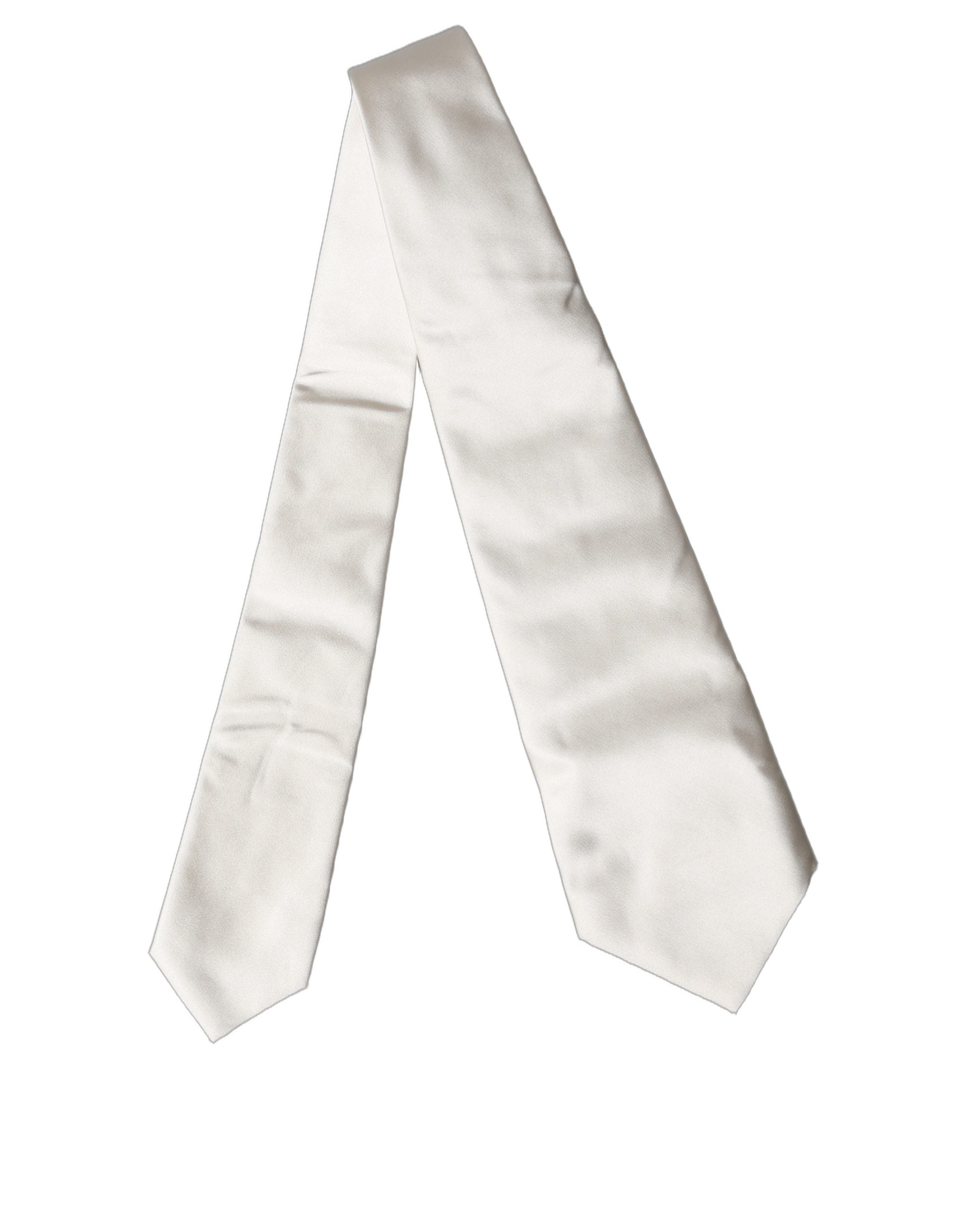 Dolce & Gabbana Off White Solid Silk Adjustable Women Tied Necktie Tie