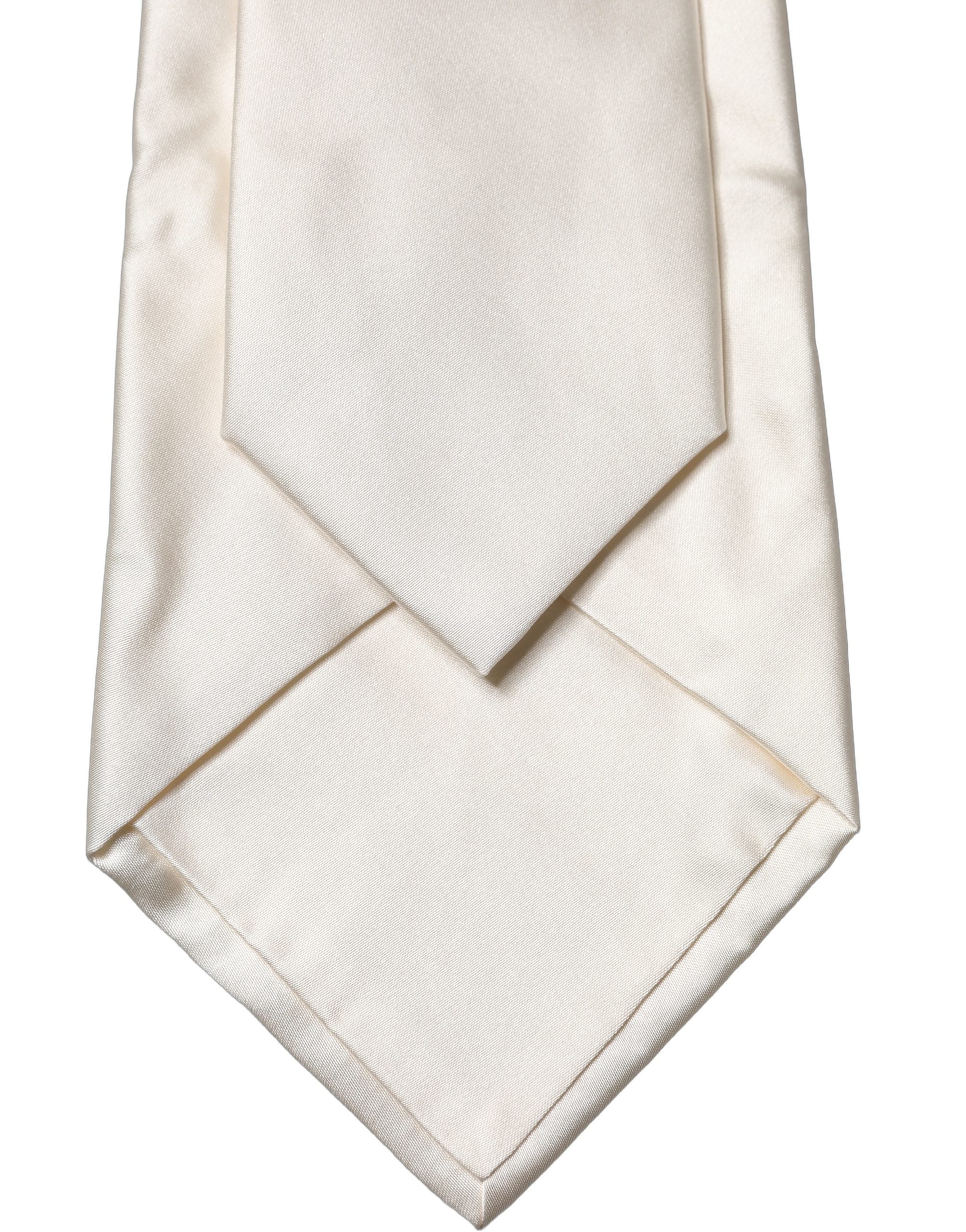 Dolce & Gabbana Off White Solid Silk Adjustable Women Tied Necktie Tie