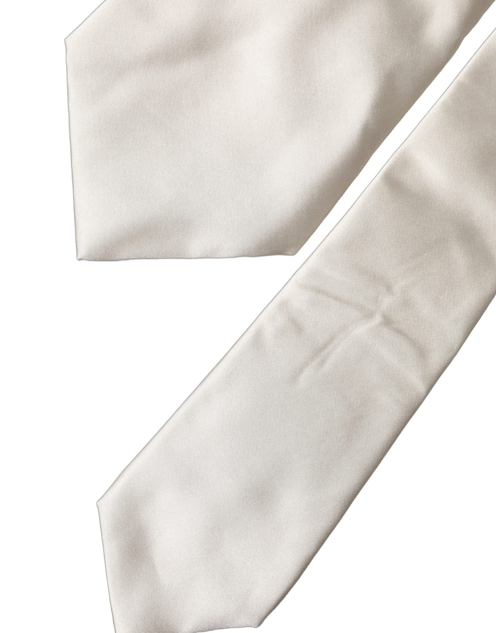 Dolce & Gabbana Off White Solid Silk Adjustable Women Tied Necktie Tie