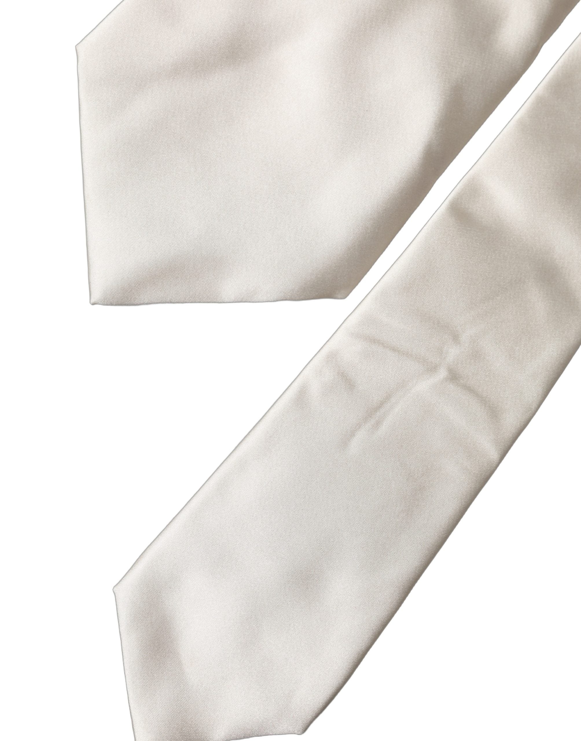 Dolce & Gabbana Off White Solid Silk Adjustable Women Tied Necktie Tie