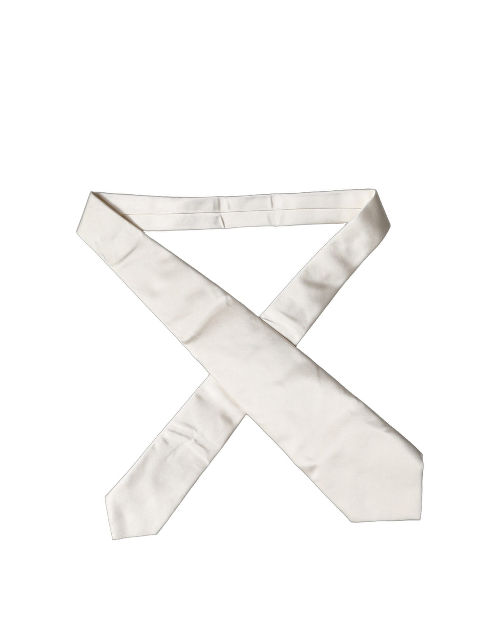 Dolce & Gabbana Off White Solid Silk Adjustable Women Tied Necktie Tie