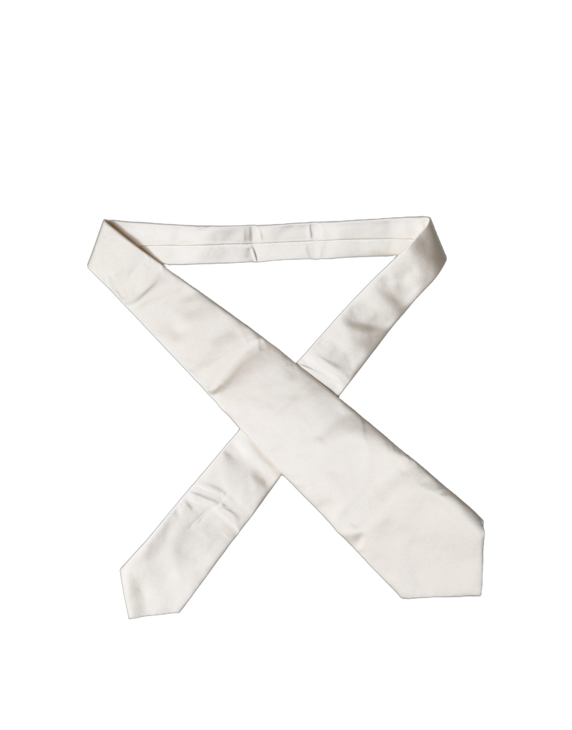 Dolce & Gabbana Off White Solid Silk Adjustable Women Tied Necktie Tie