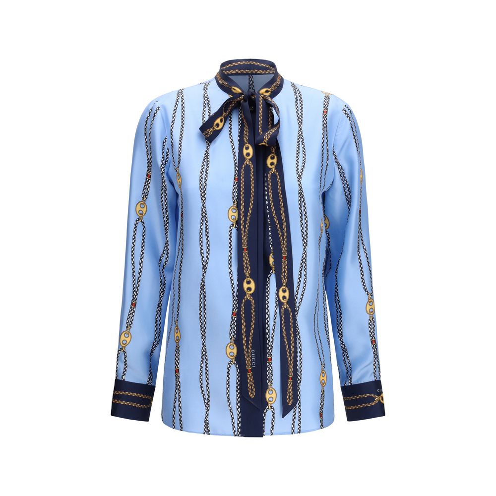Gucci Blaues Hemd mit Seidenmuster