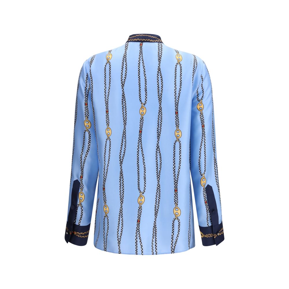 Gucci Blaues Hemd mit Seidenmuster